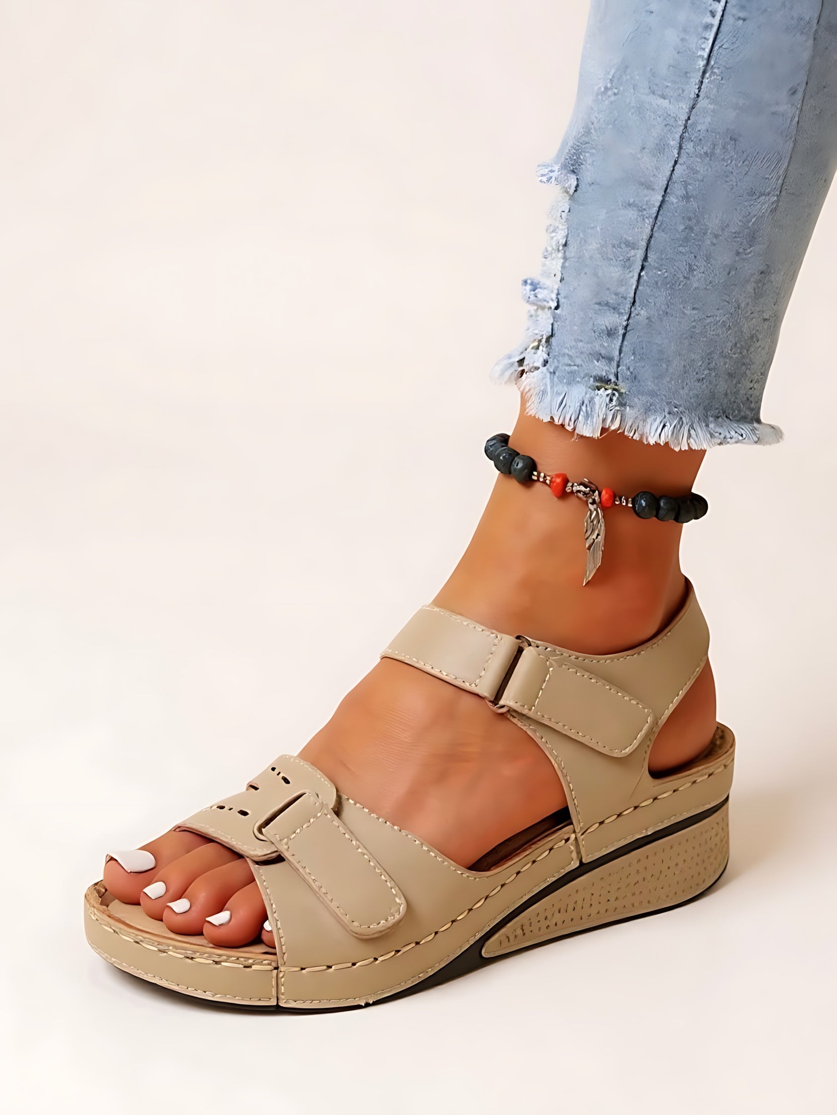 Jade – Open Toe Ankle Strap Low Wedge Sandals