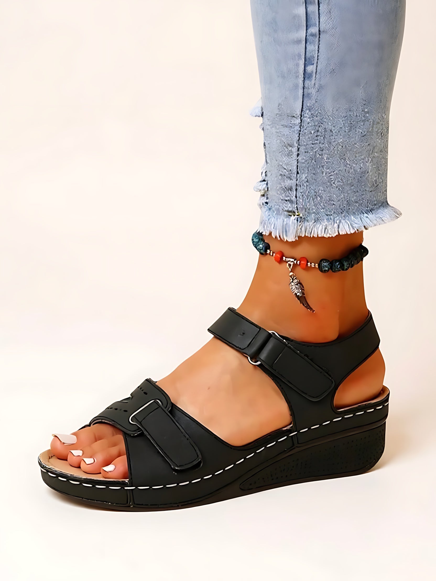 Jade – Open Toe Ankle Strap Low Wedge Sandals