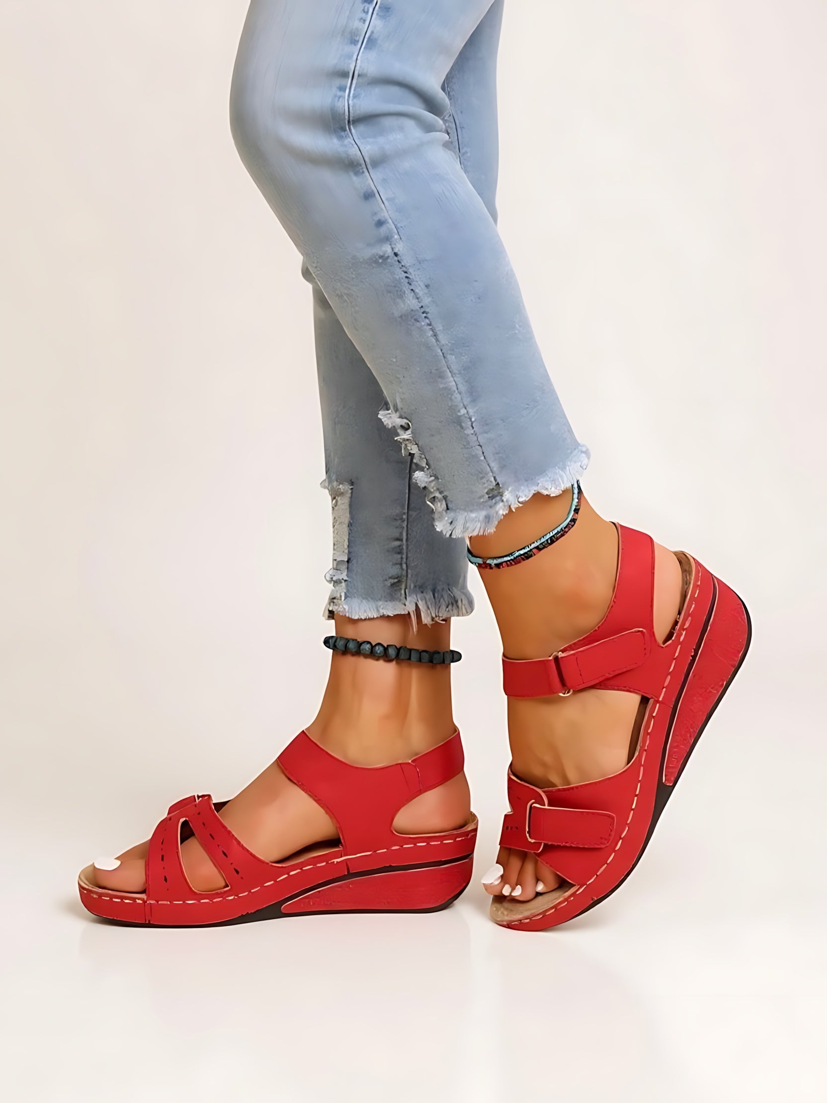 Jade – Open Toe Ankle Strap Low Wedge Sandals