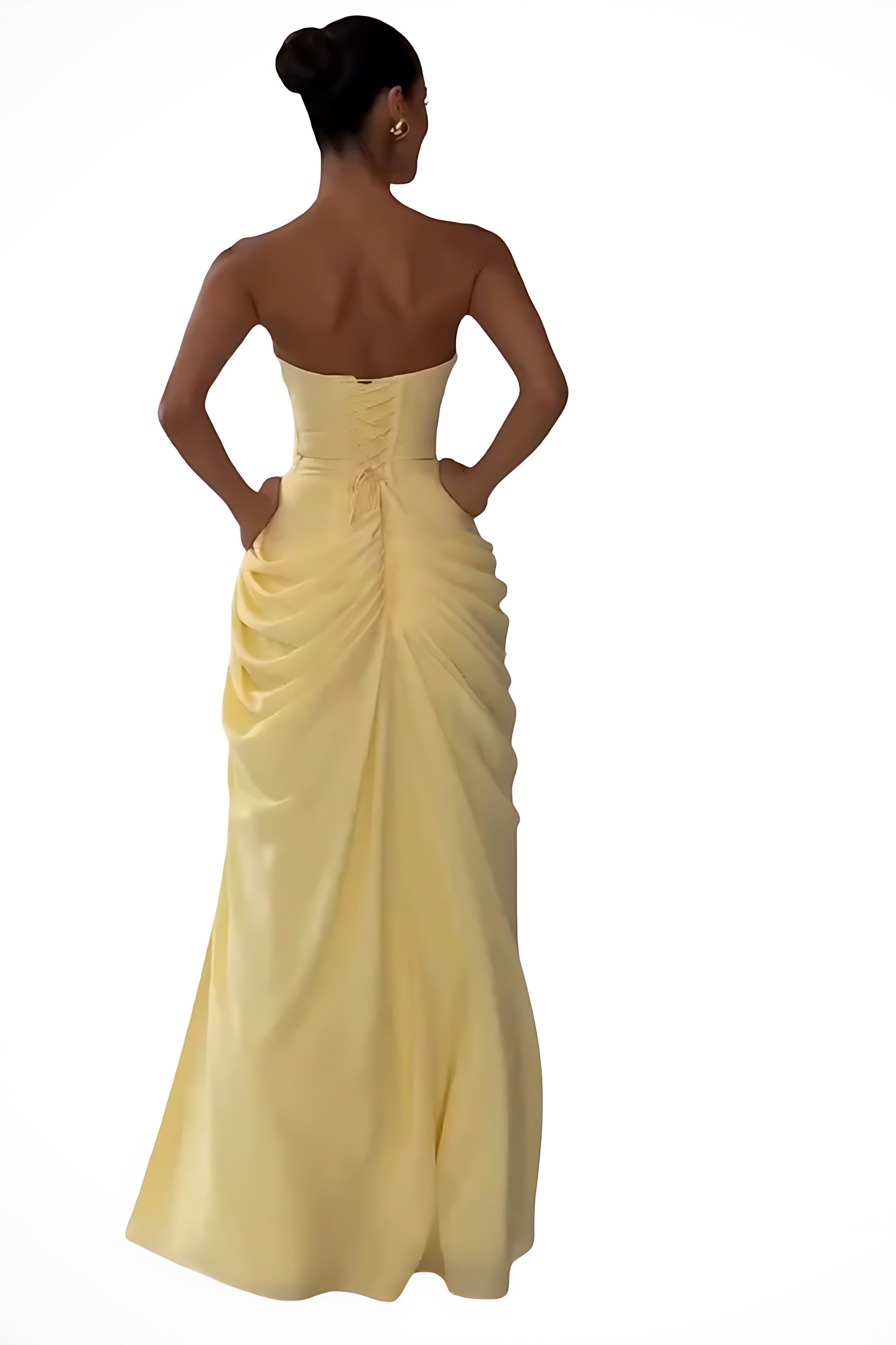Jade – Strapless Ruched High Slit Evening Maxi Dress