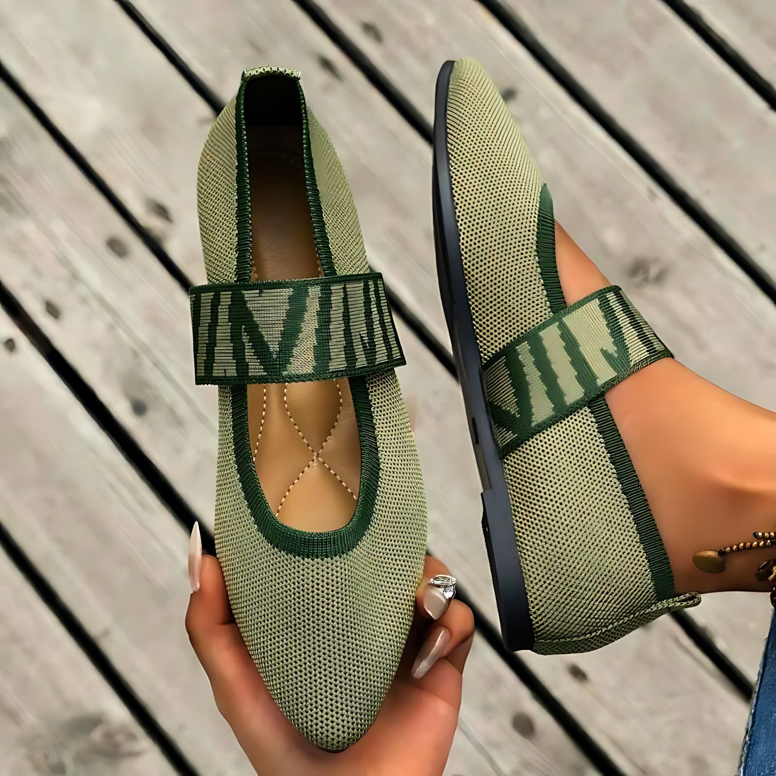 Jasmine – Knit Pointed Toe Mary Jane Flats
