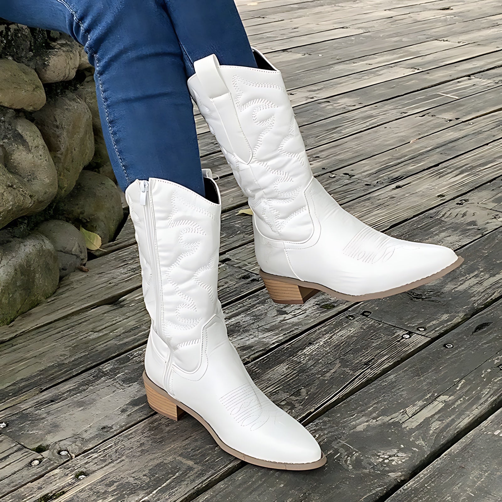 Jasmine – Metallic Embroidered Western Ankle Boots