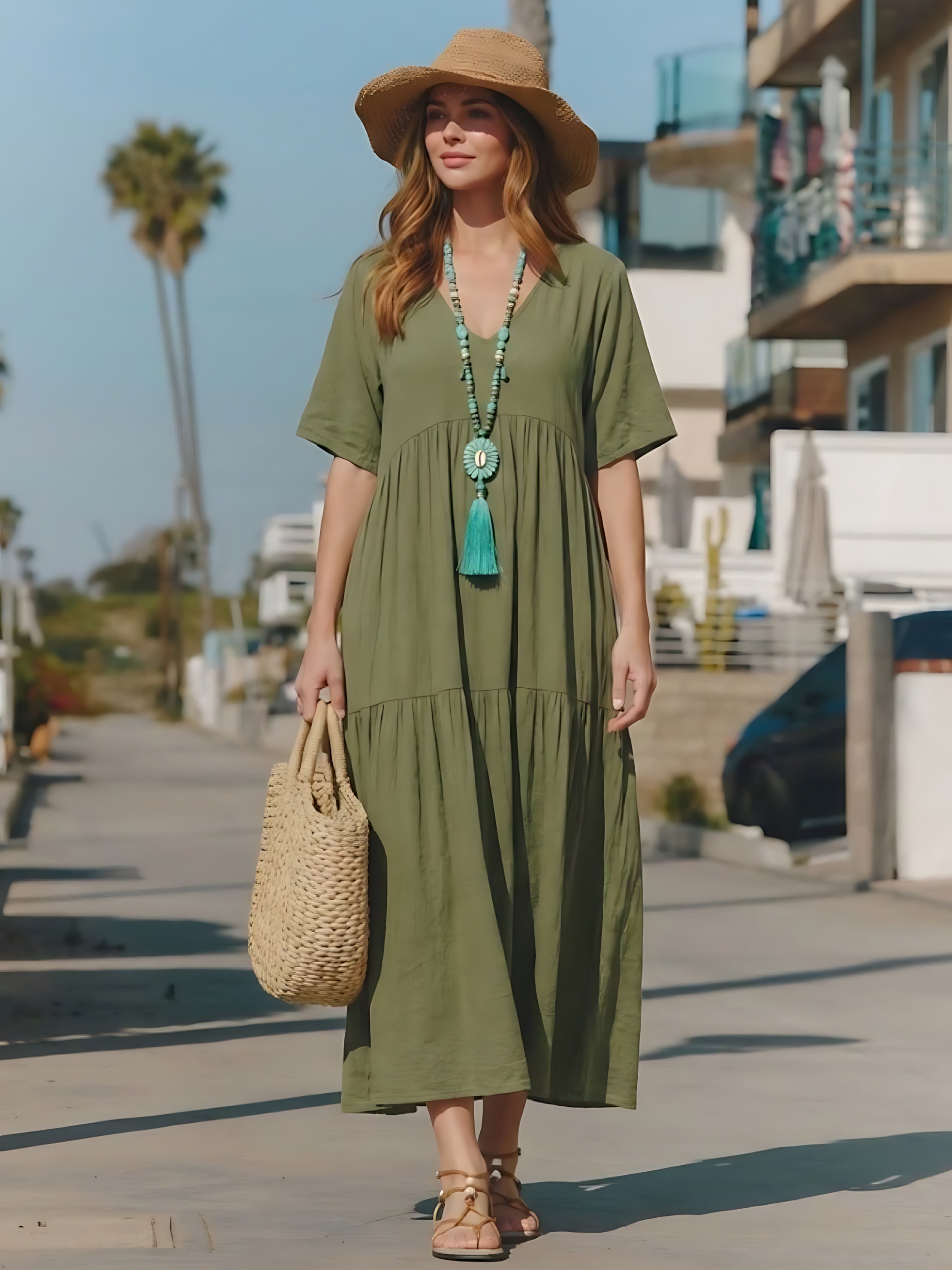Jasmine – V Neck Tiered Swing Summer Maxi Dress