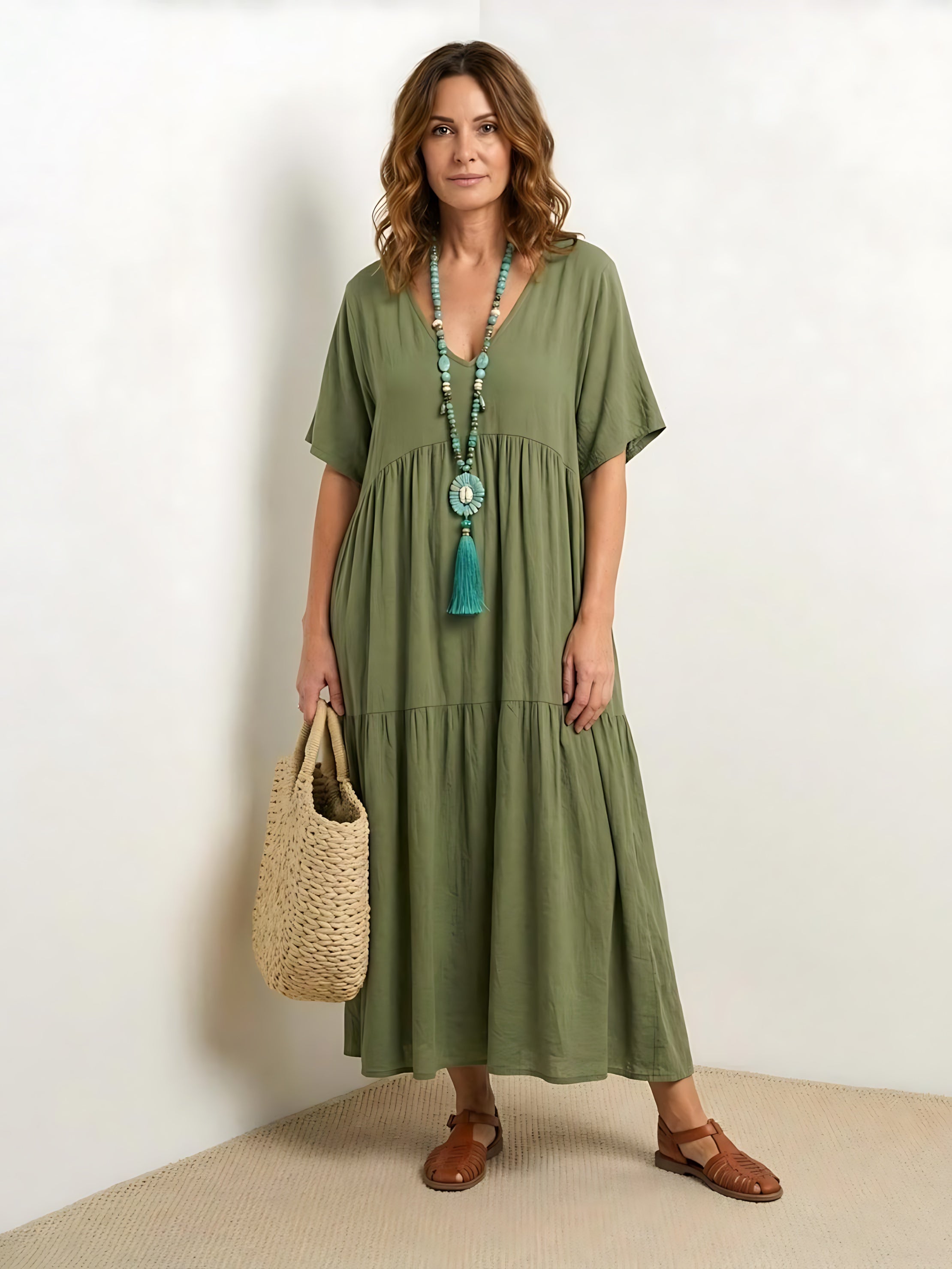 Jasmine – V Neck Tiered Swing Summer Maxi Dress