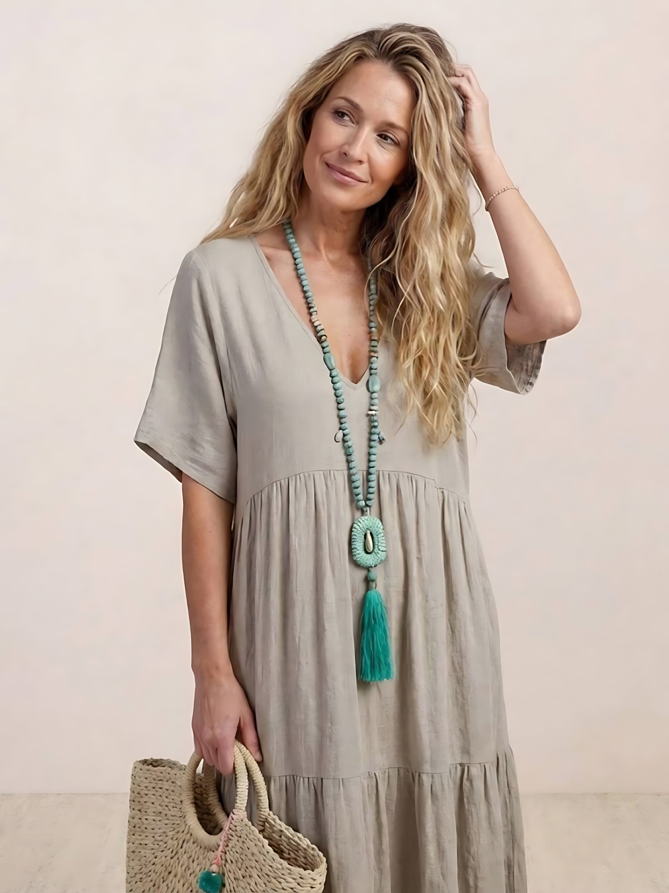 Jasmine – V Neck Tiered Swing Summer Maxi Dress