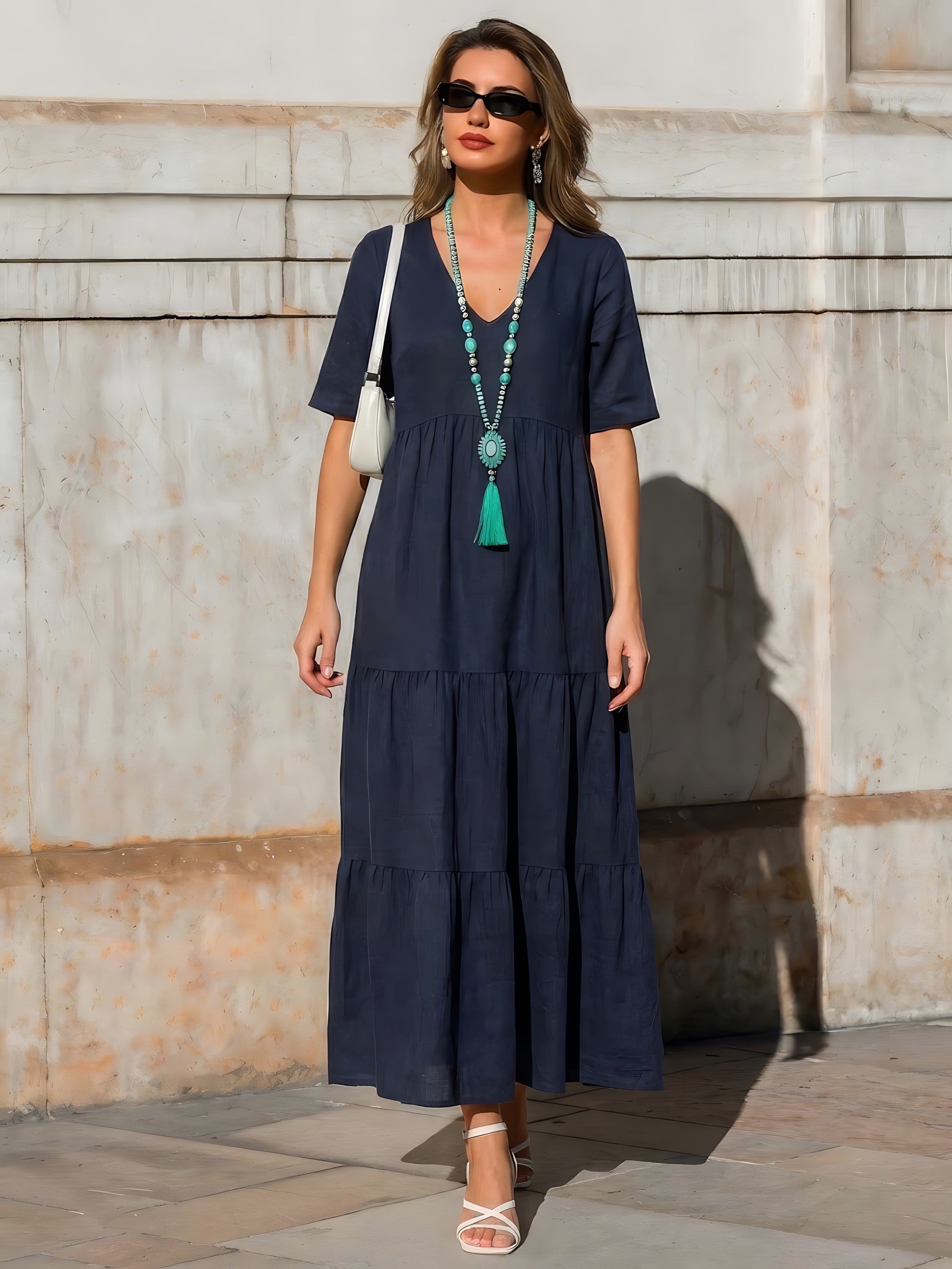 Jasmine – V Neck Tiered Swing Summer Maxi Dress