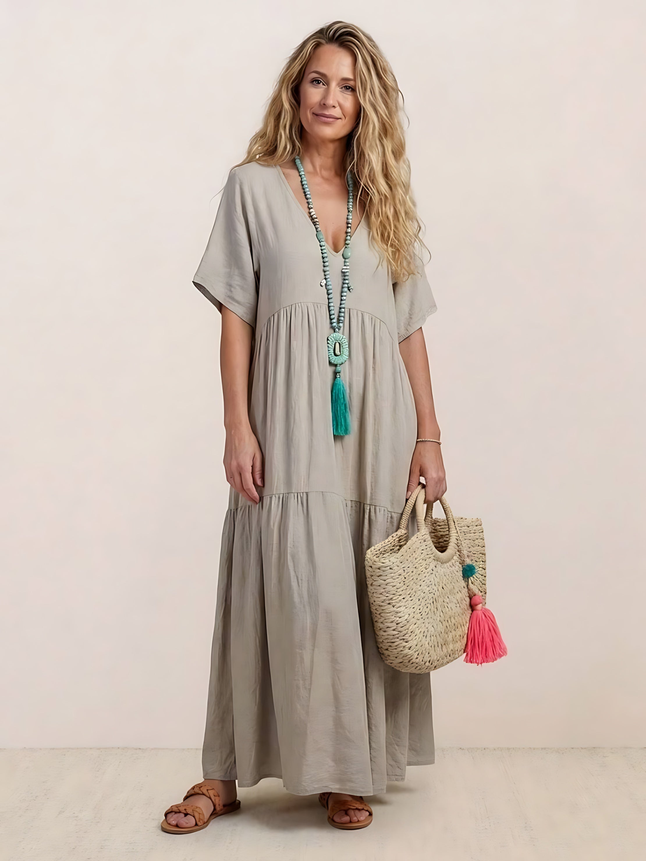 Jasmine – V Neck Tiered Swing Summer Maxi Dress