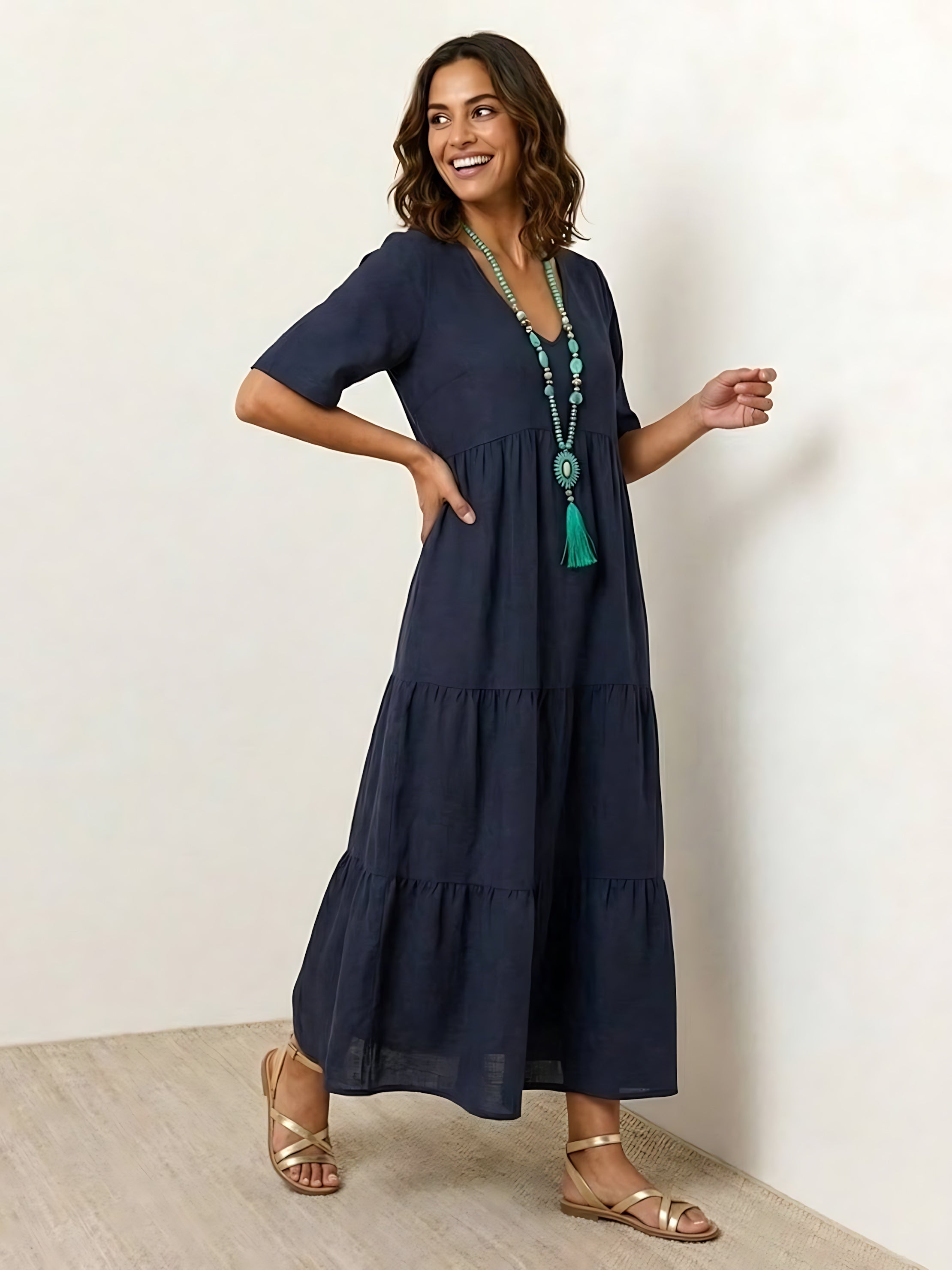 Jasmine – V Neck Tiered Swing Summer Maxi Dress