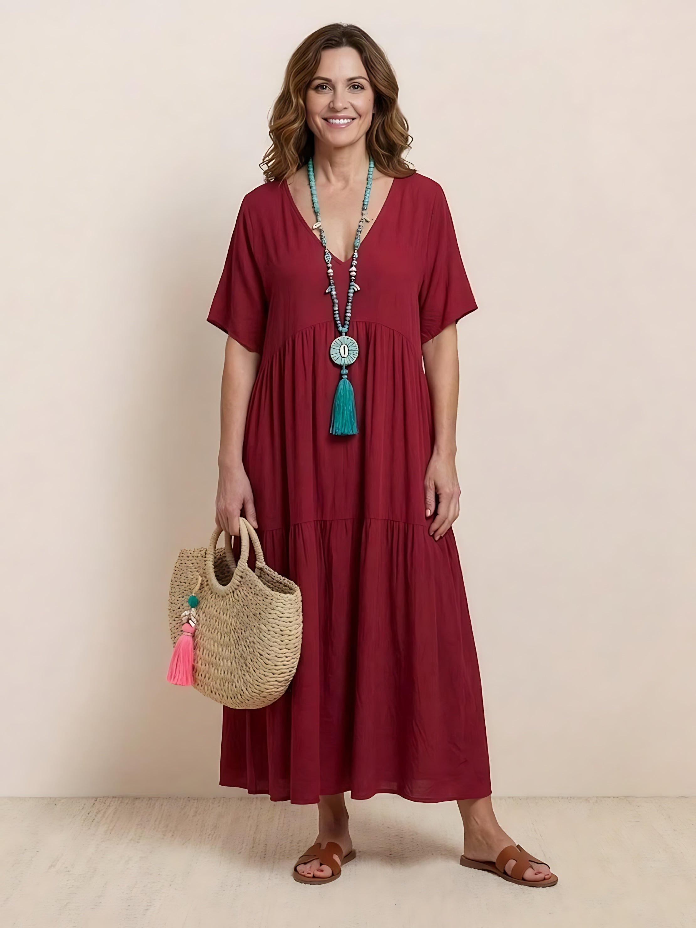 Jasmine – V Neck Tiered Swing Summer Maxi Dress
