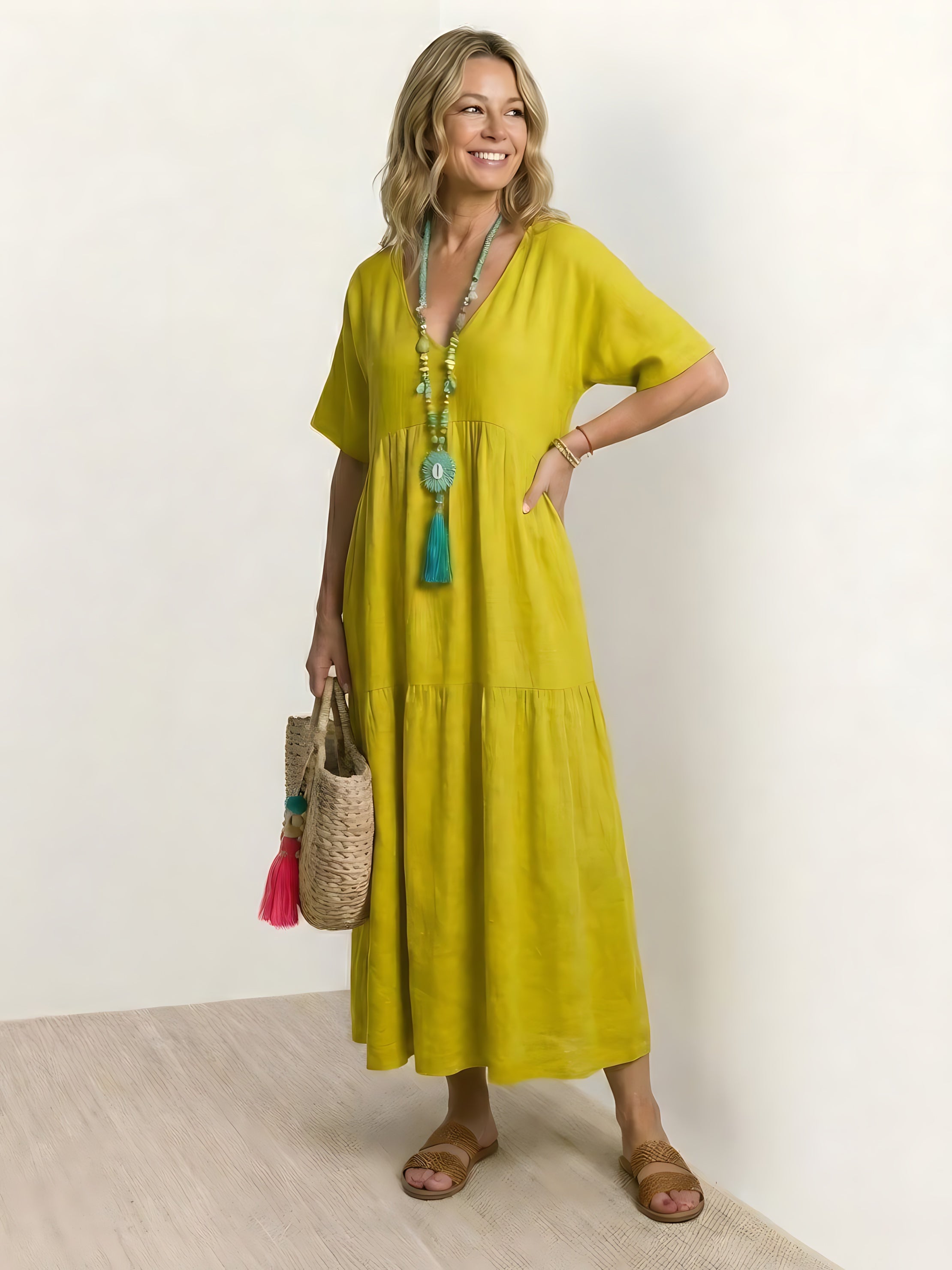 Jasmine – V Neck Tiered Swing Summer Maxi Dress