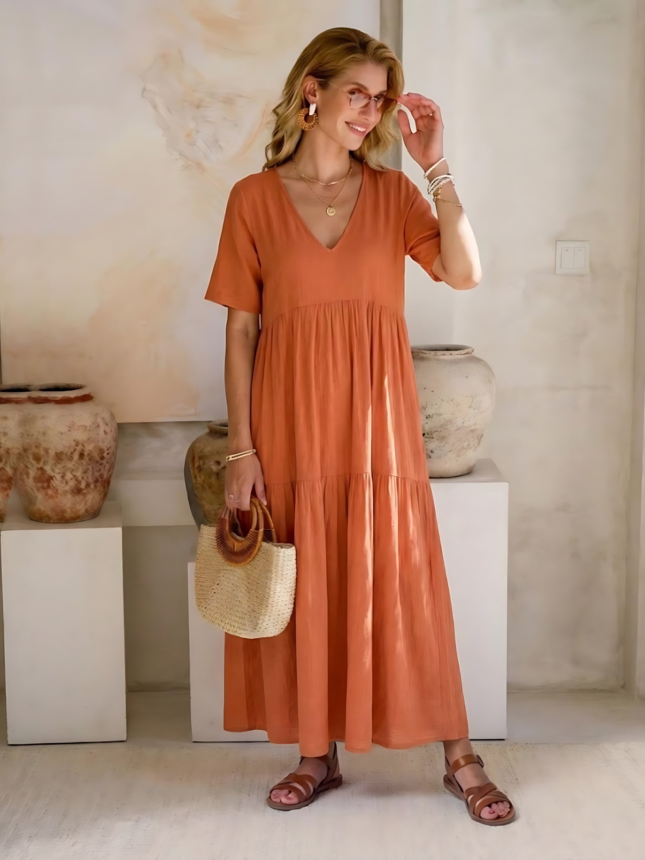 Jasmine – V Neck Tiered Swing Summer Maxi Dress