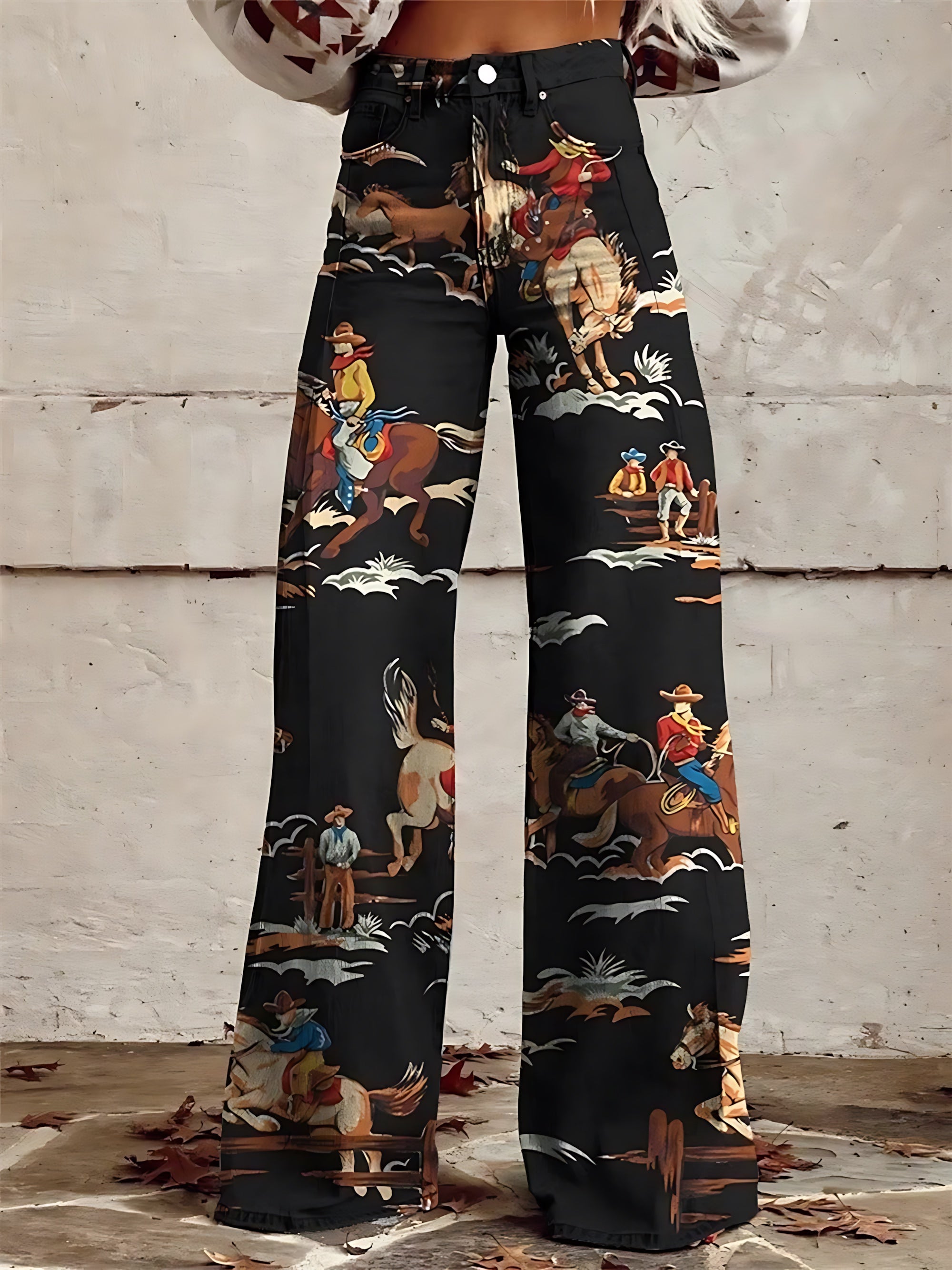 Jasmine – Western Print Wide Leg Pants