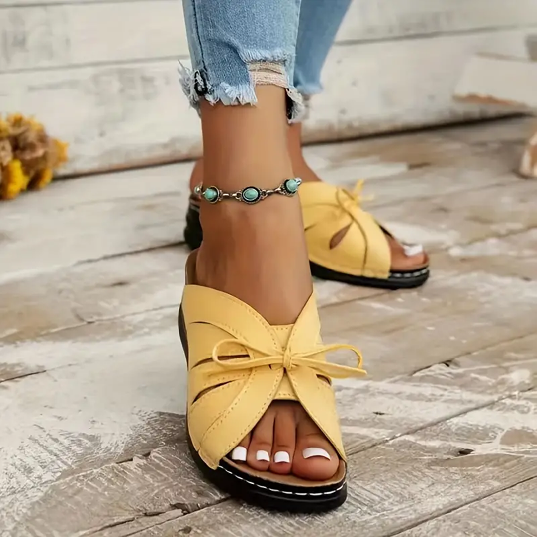 Imogen – Bow Cutout Low Wedge Slide Sandals