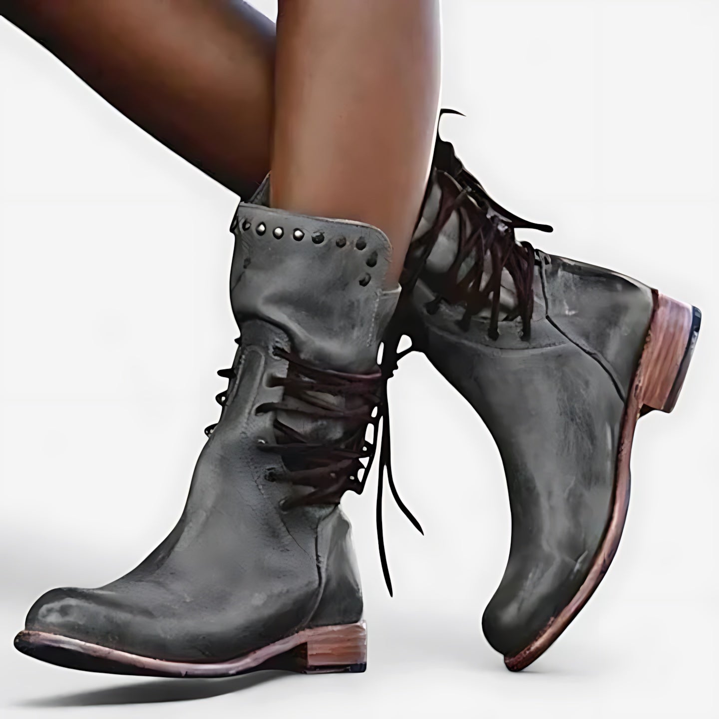 Jolene – Distressed Lace Up Mid Calf Boots