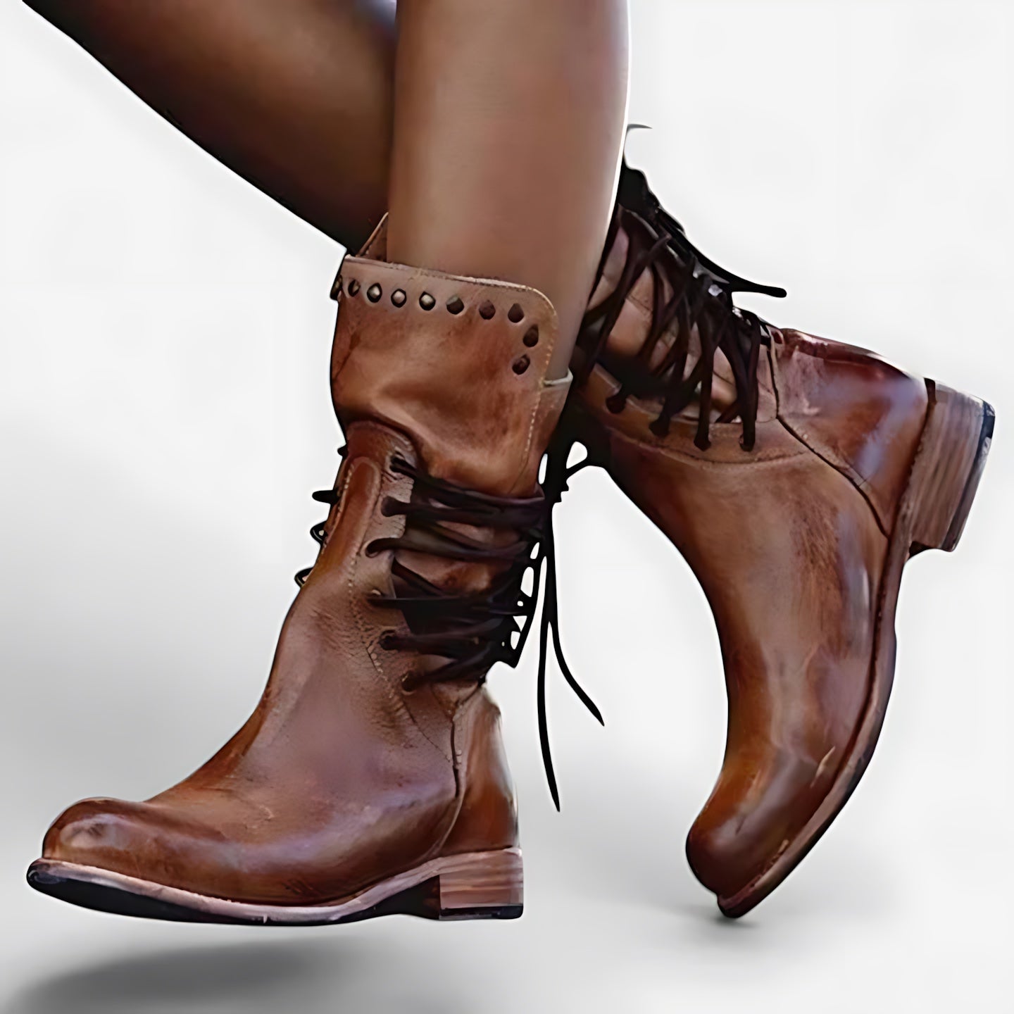 Jolene – Distressed Lace Up Mid Calf Boots