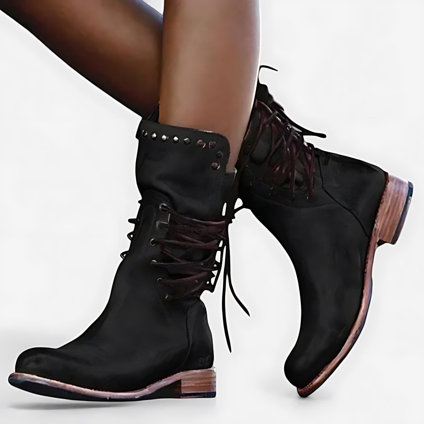 Jolene – Distressed Lace Up Mid Calf Boots