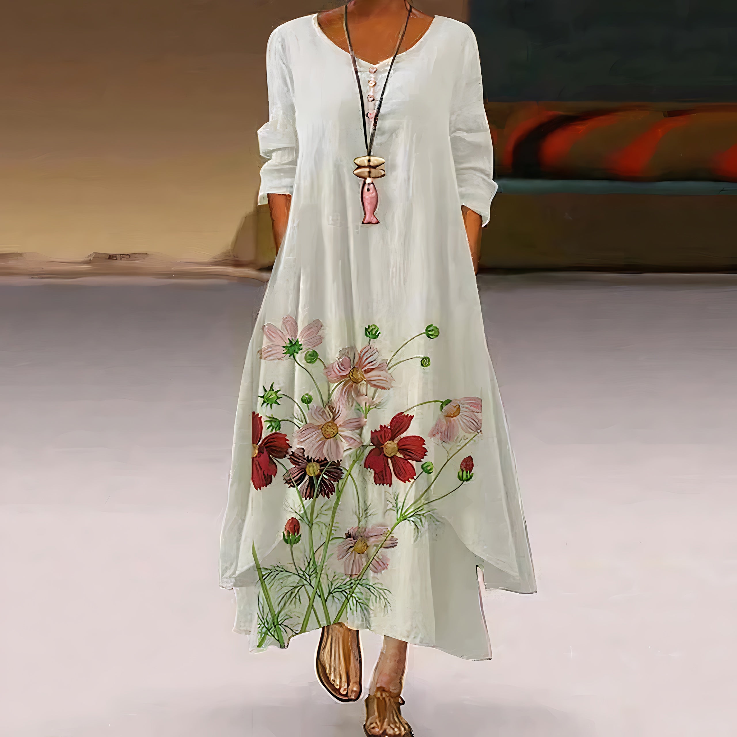 Jolene – Floral Print Long Sleeve Flowy Maxi Dress