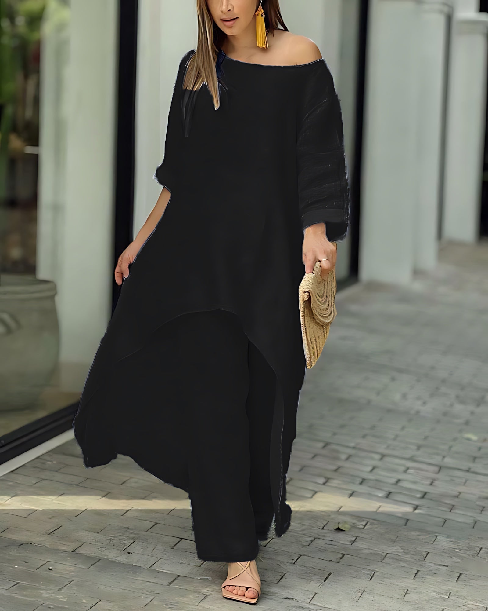 Jolene – Longline Tunic Top and Wide Leg Pants Set