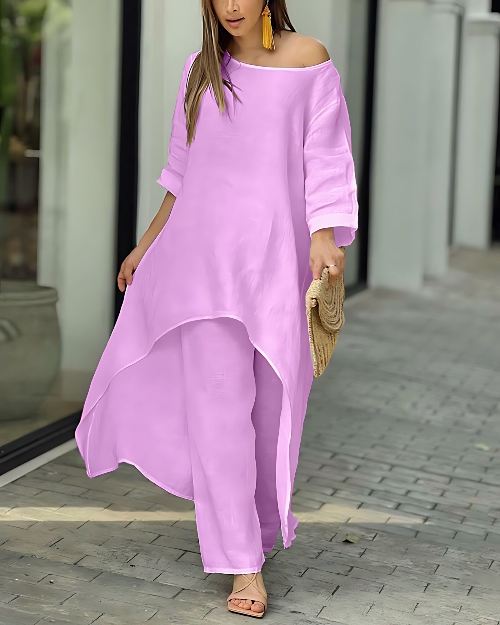 Jolene – Longline Tunic Top and Wide Leg Pants Set