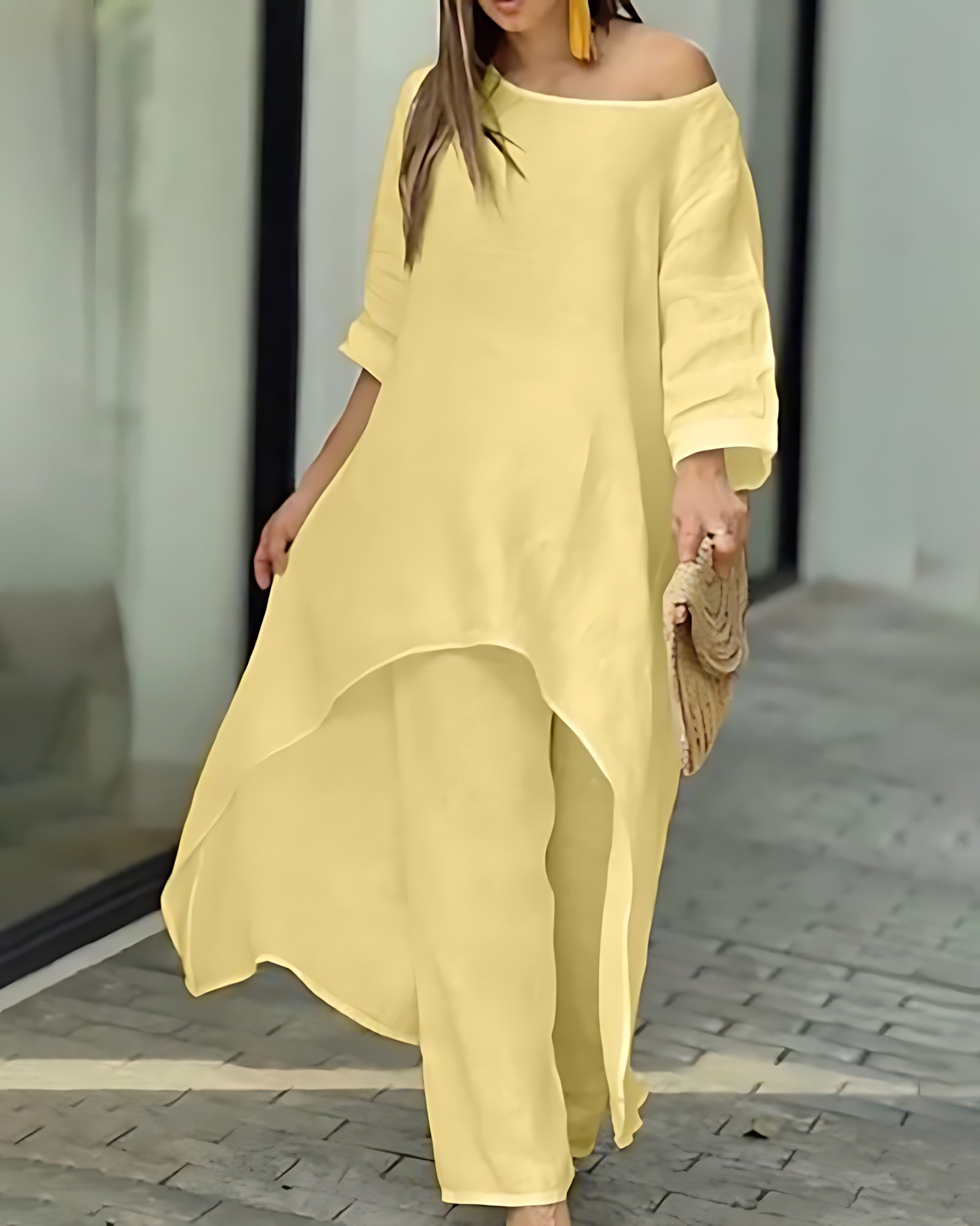 Jolene – Longline Tunic Top and Wide Leg Pants Set