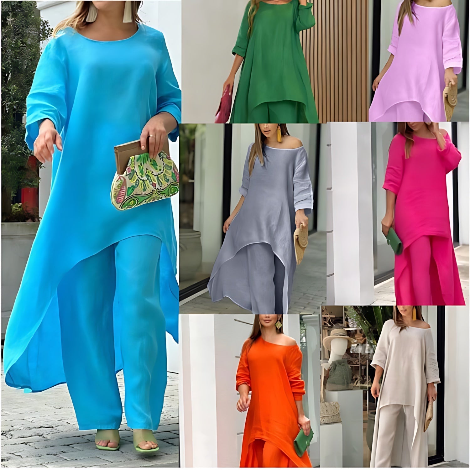 Jolene – Longline Tunic Top and Wide Leg Pants Set