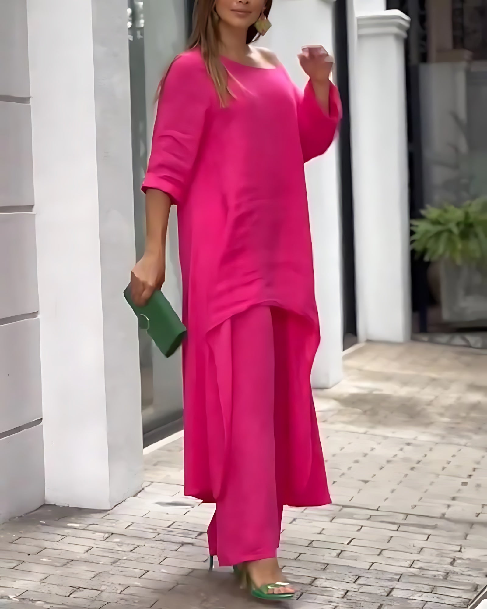 Jolene – Longline Tunic Top and Wide Leg Pants Set