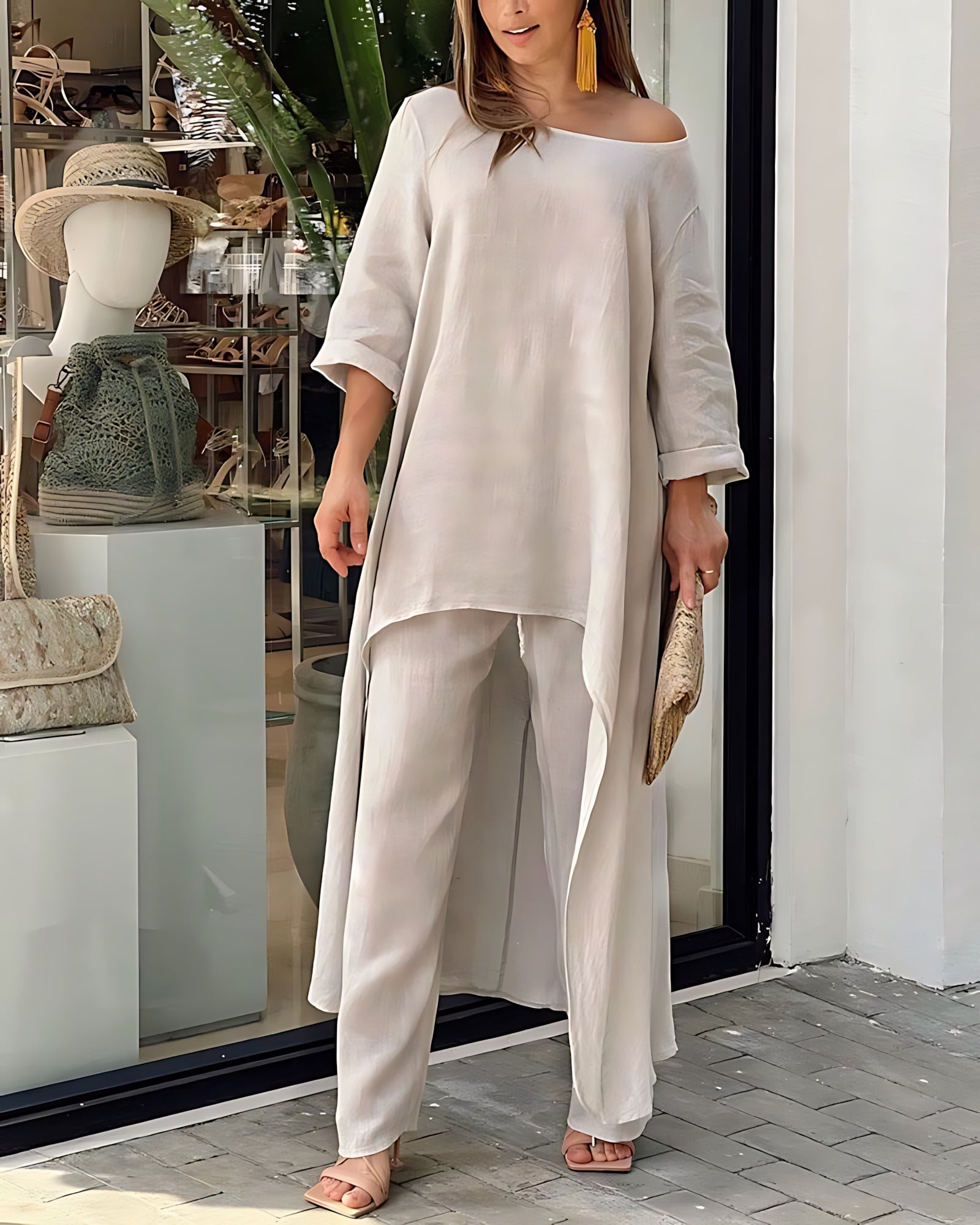 Jolene – Longline Tunic Top and Wide Leg Pants Set
