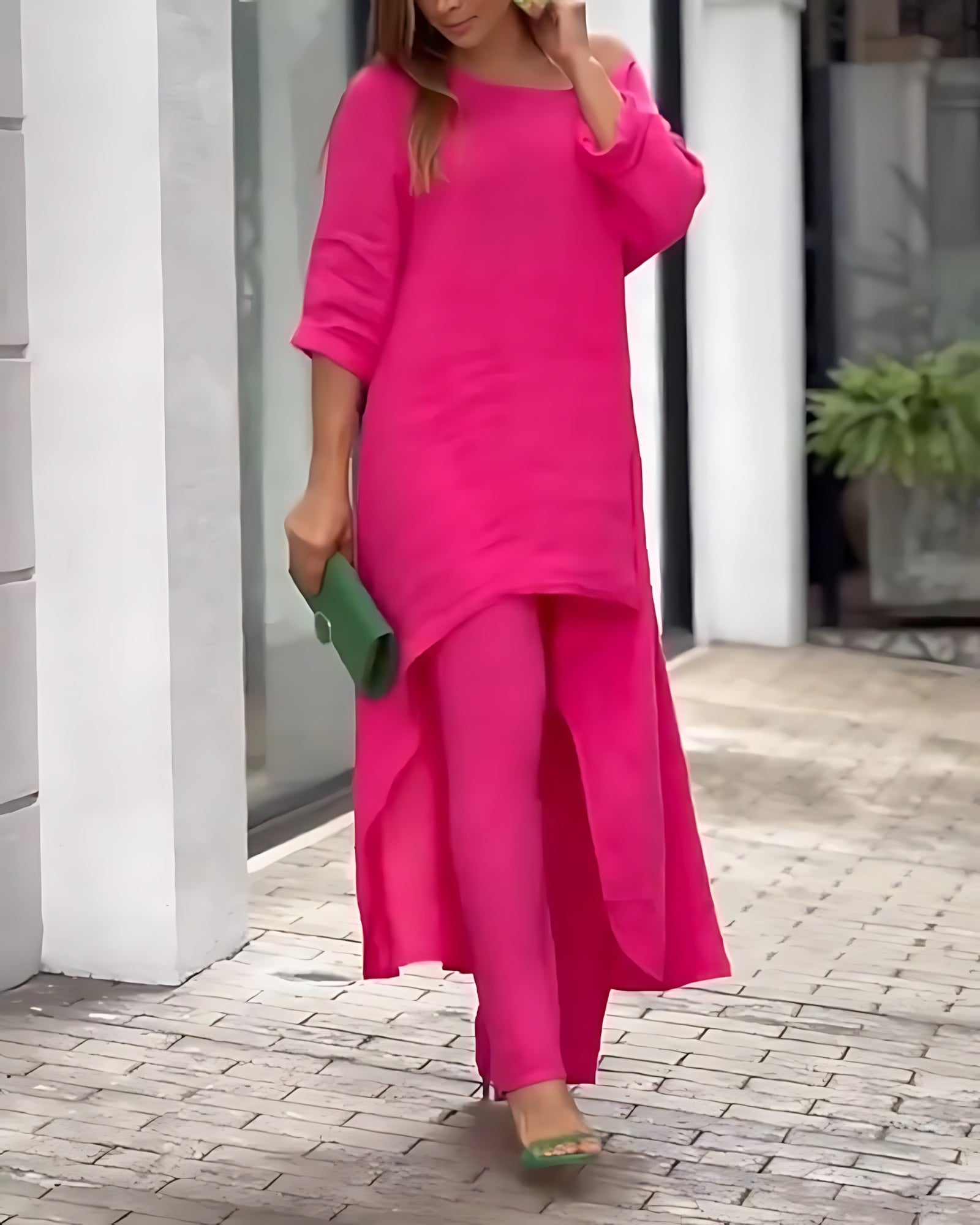 Jolene – Longline Tunic Top and Wide Leg Pants Set
