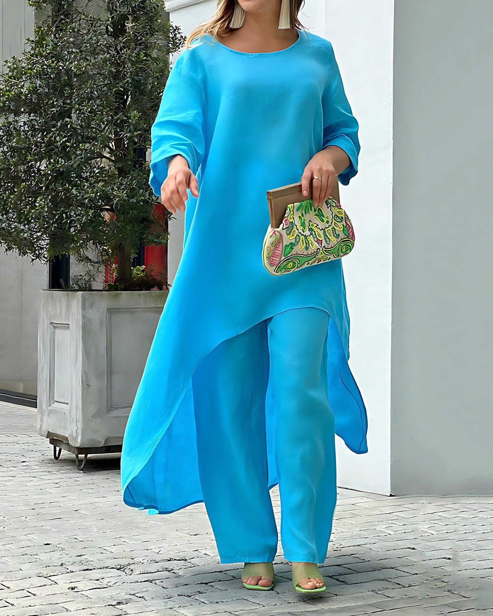 Jolene – Longline Tunic Top and Wide Leg Pants Set