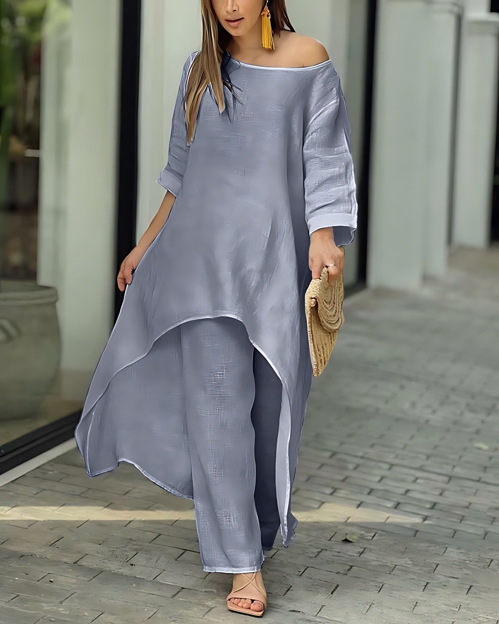 Jolene – Longline Tunic Top and Wide Leg Pants Set