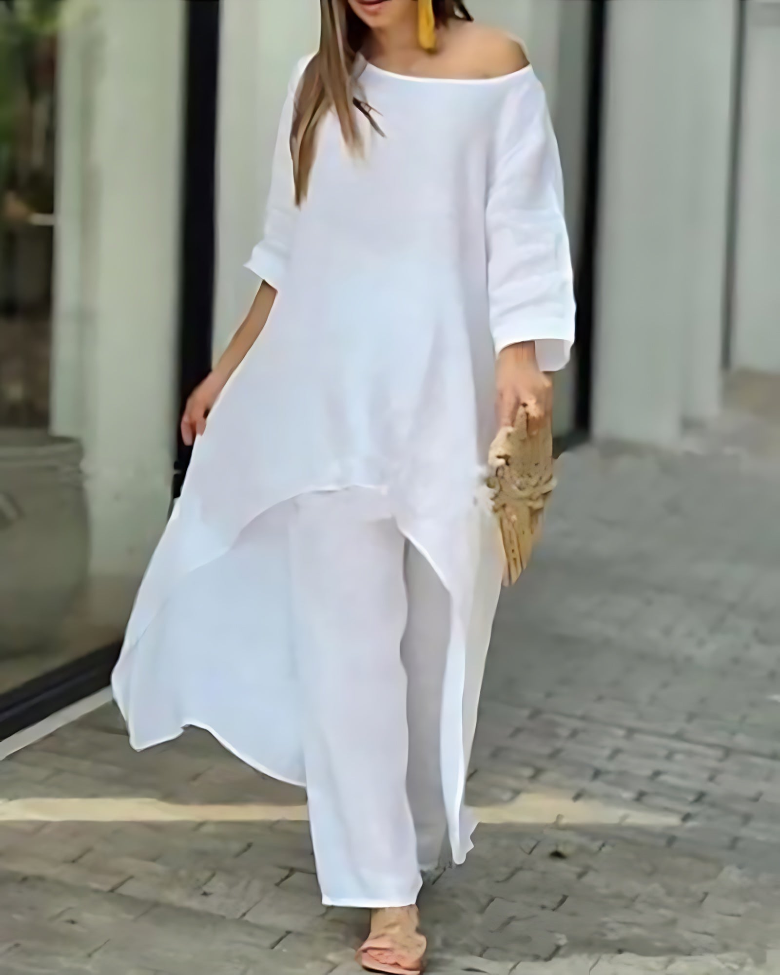Jolene – Longline Tunic Top and Wide Leg Pants Set