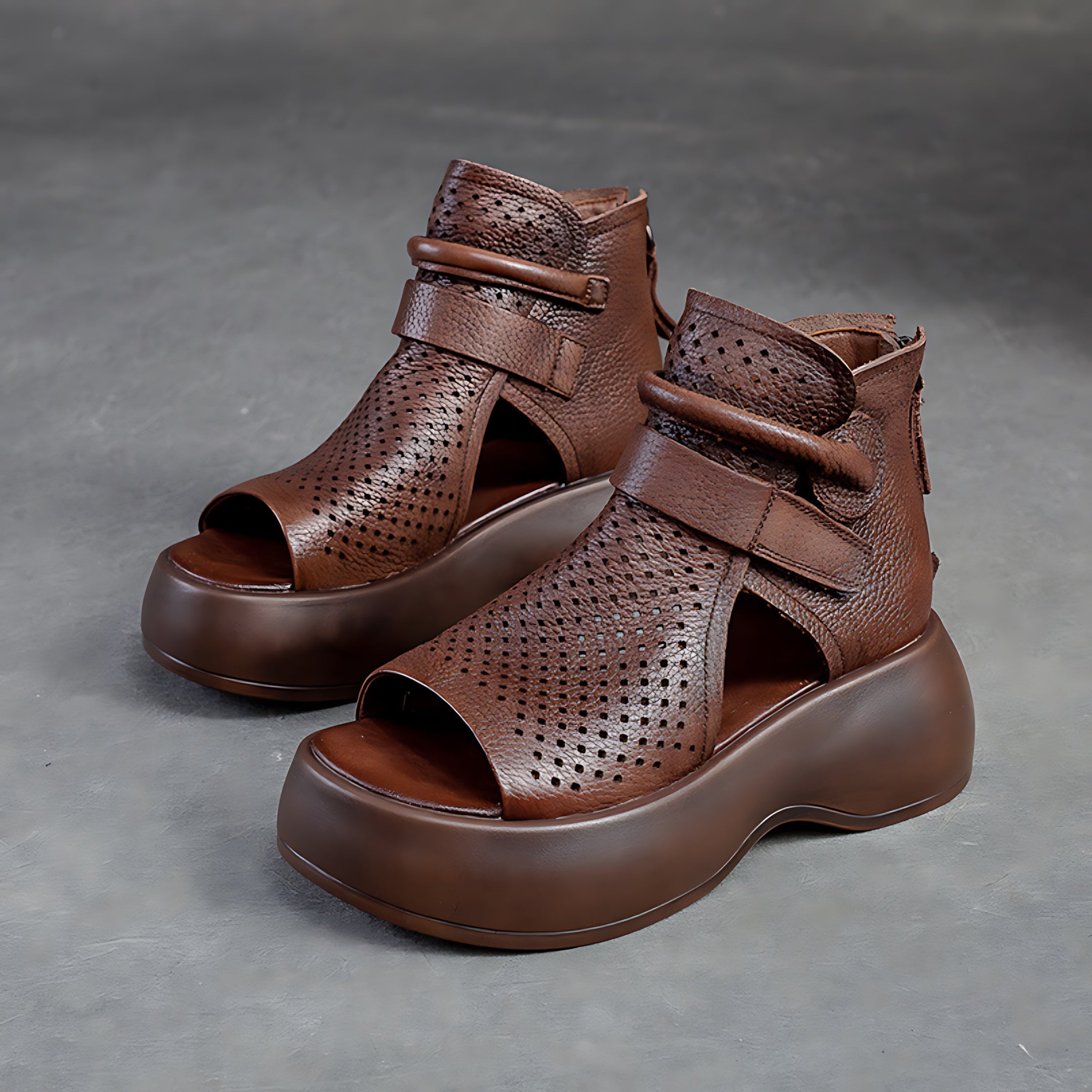 Jolene – Perforated Peep Toe Platform Sandal Boots