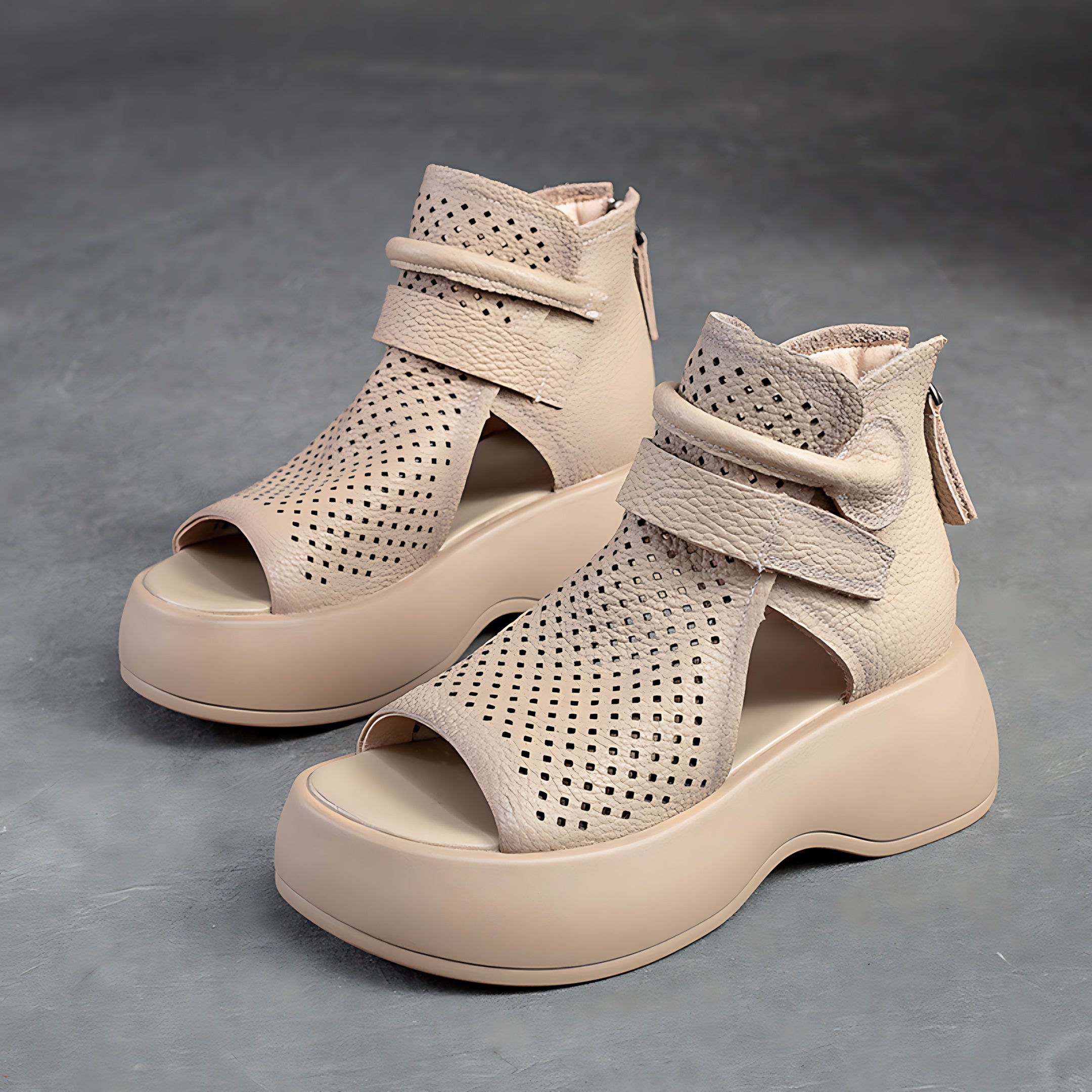 Jolene – Perforated Peep Toe Platform Sandal Boots