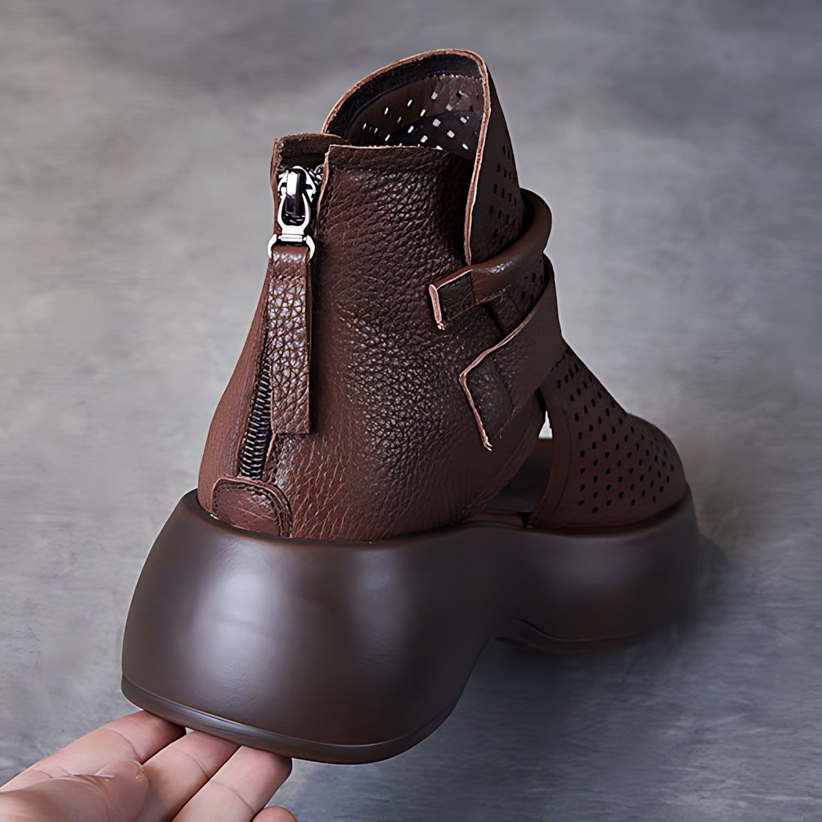 Jolene – Perforated Peep Toe Platform Sandal Boots