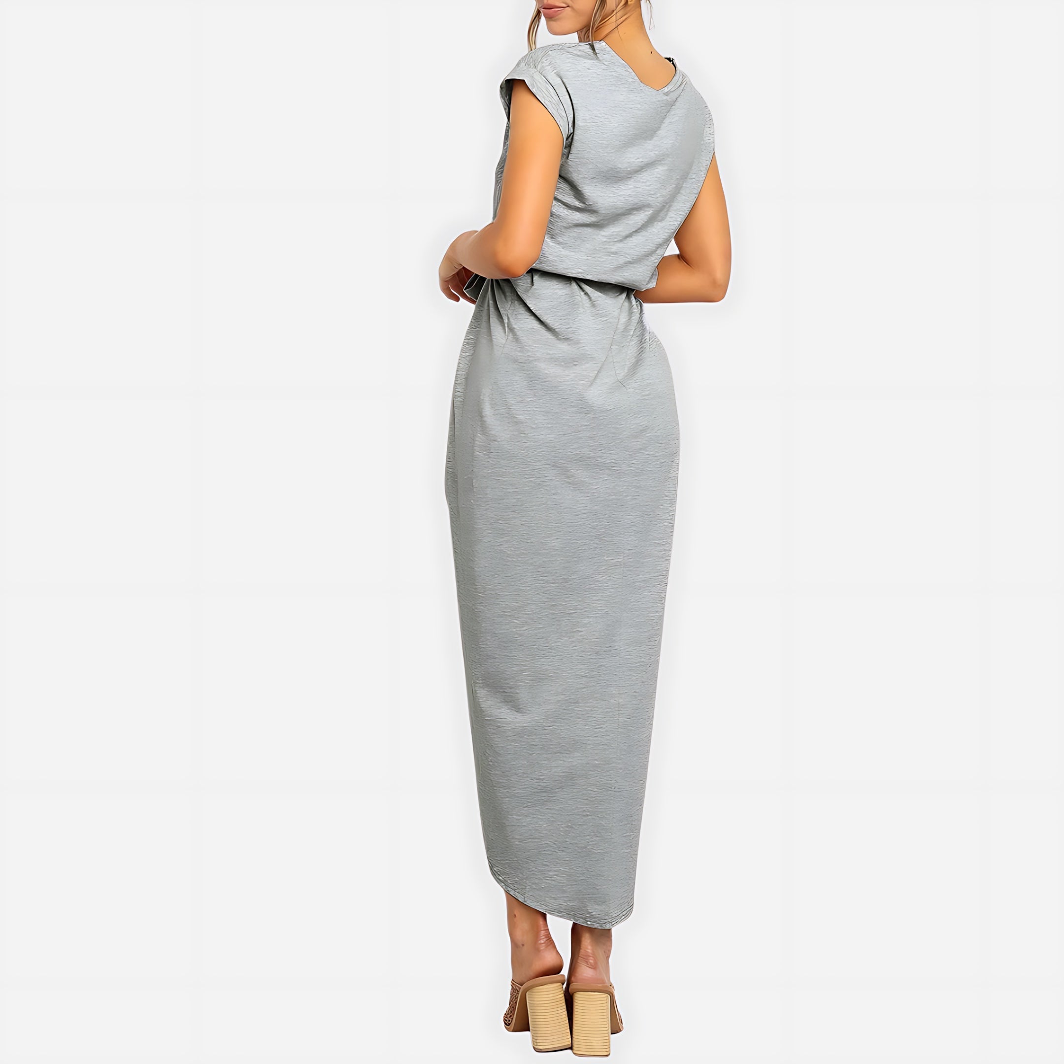 Jolene – Striped Tie Waist Short Sleeve Midi Dress
