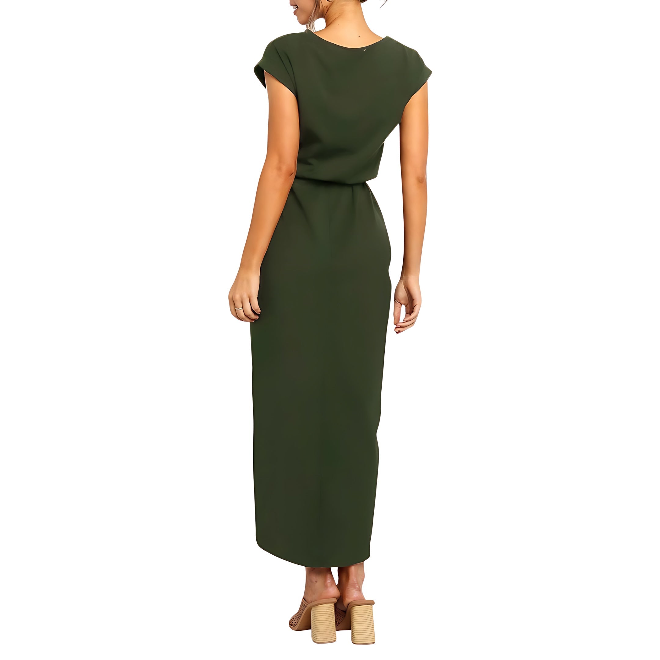 Jolene – Striped Tie Waist Short Sleeve Midi Dress