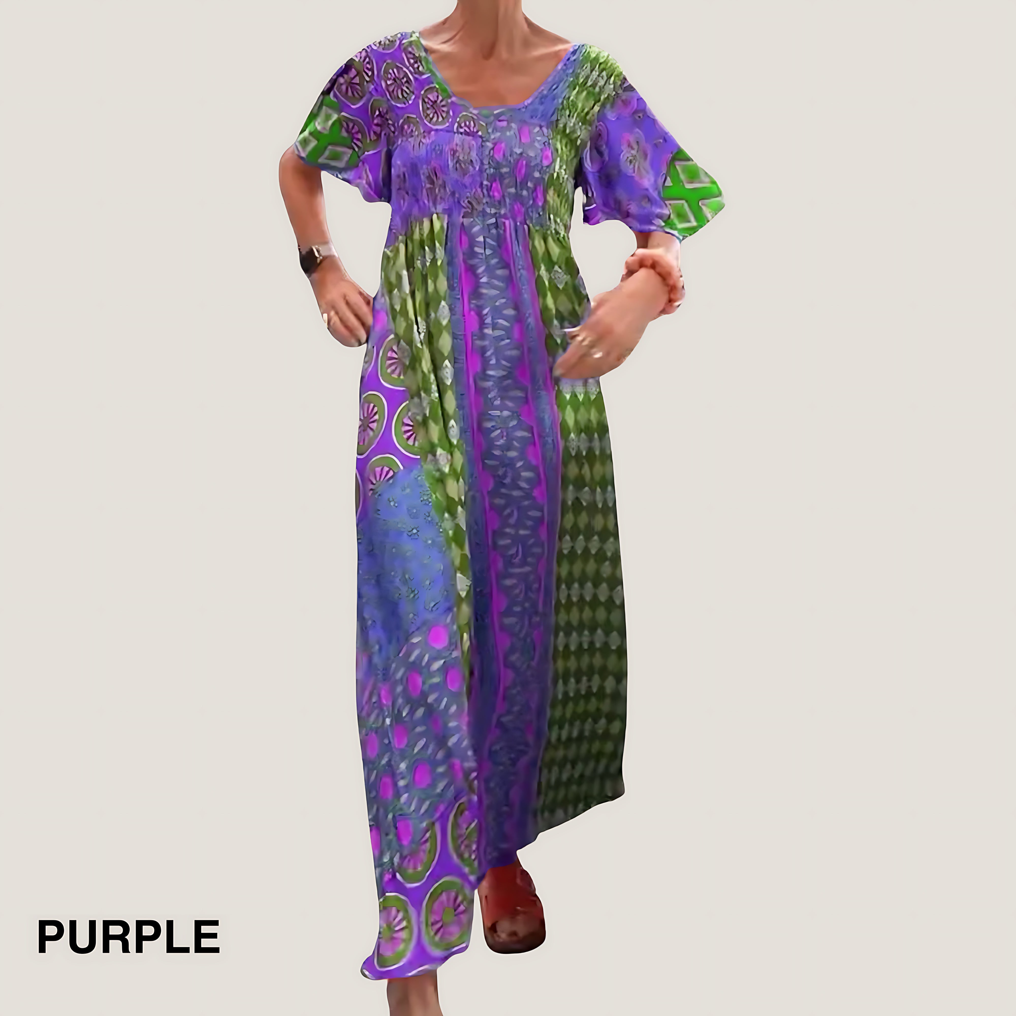 Josephine – Boho Mixed Print Short Sleeve Maxi Dress