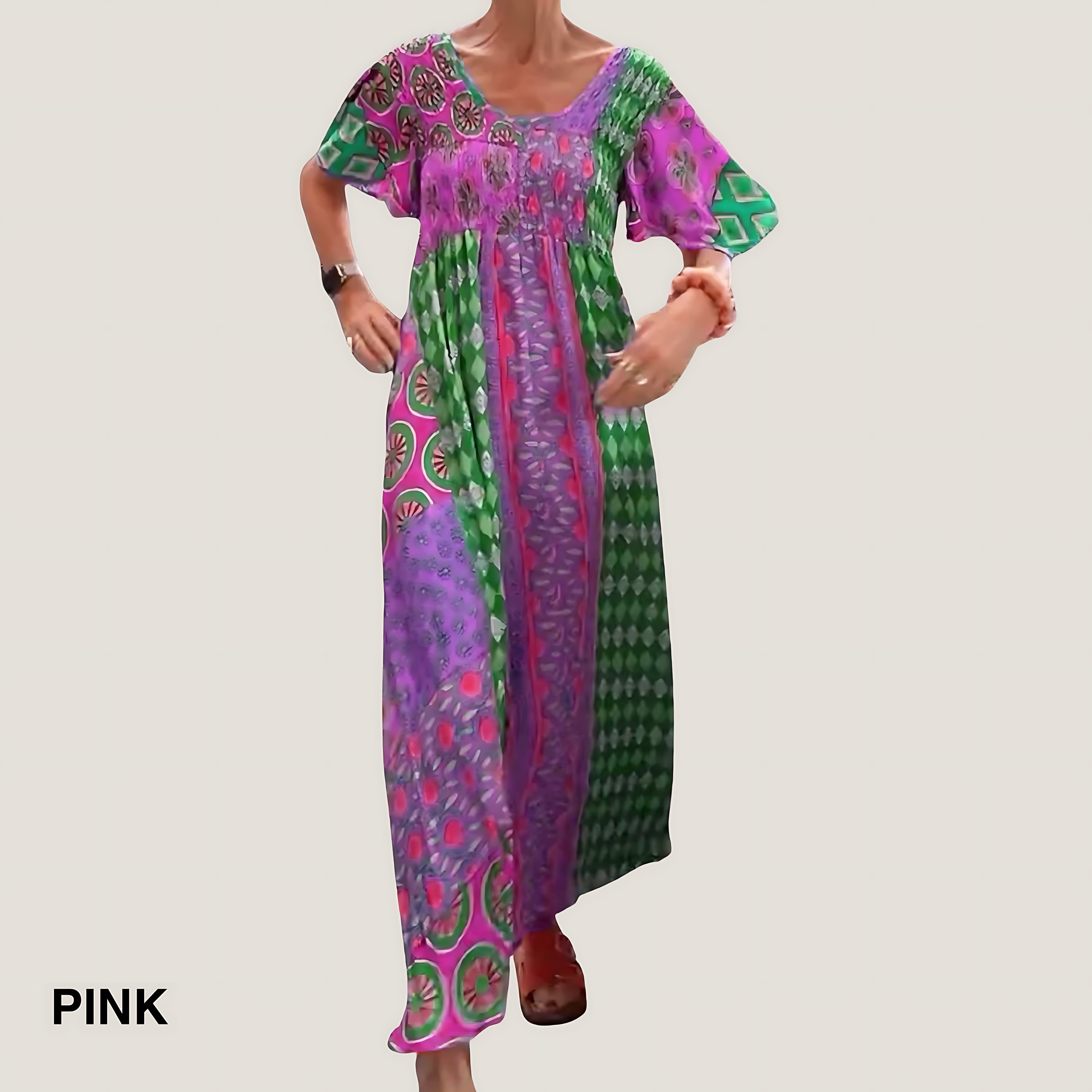 Josephine – Boho Mixed Print Short Sleeve Maxi Dress
