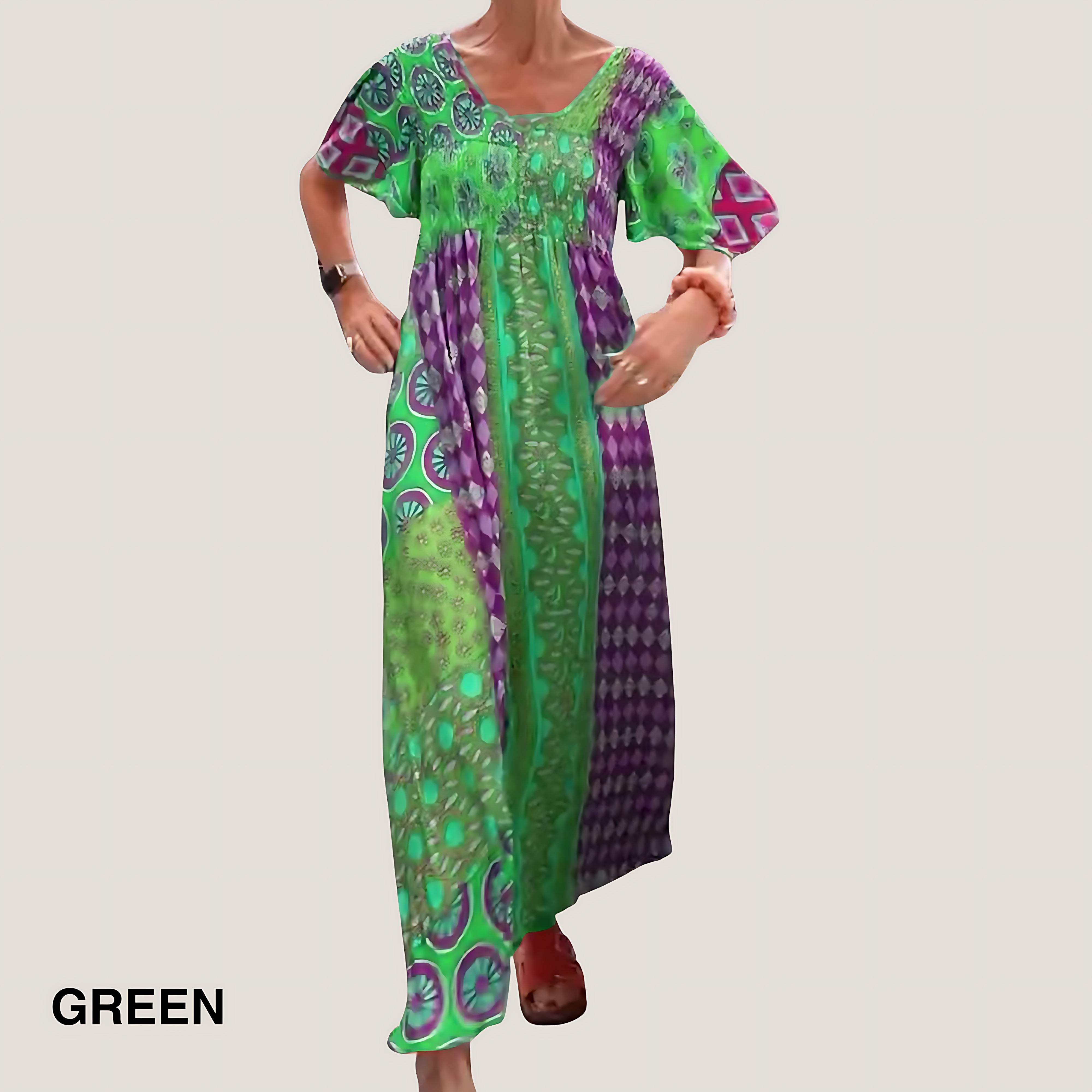 Josephine – Boho Mixed Print Short Sleeve Maxi Dress