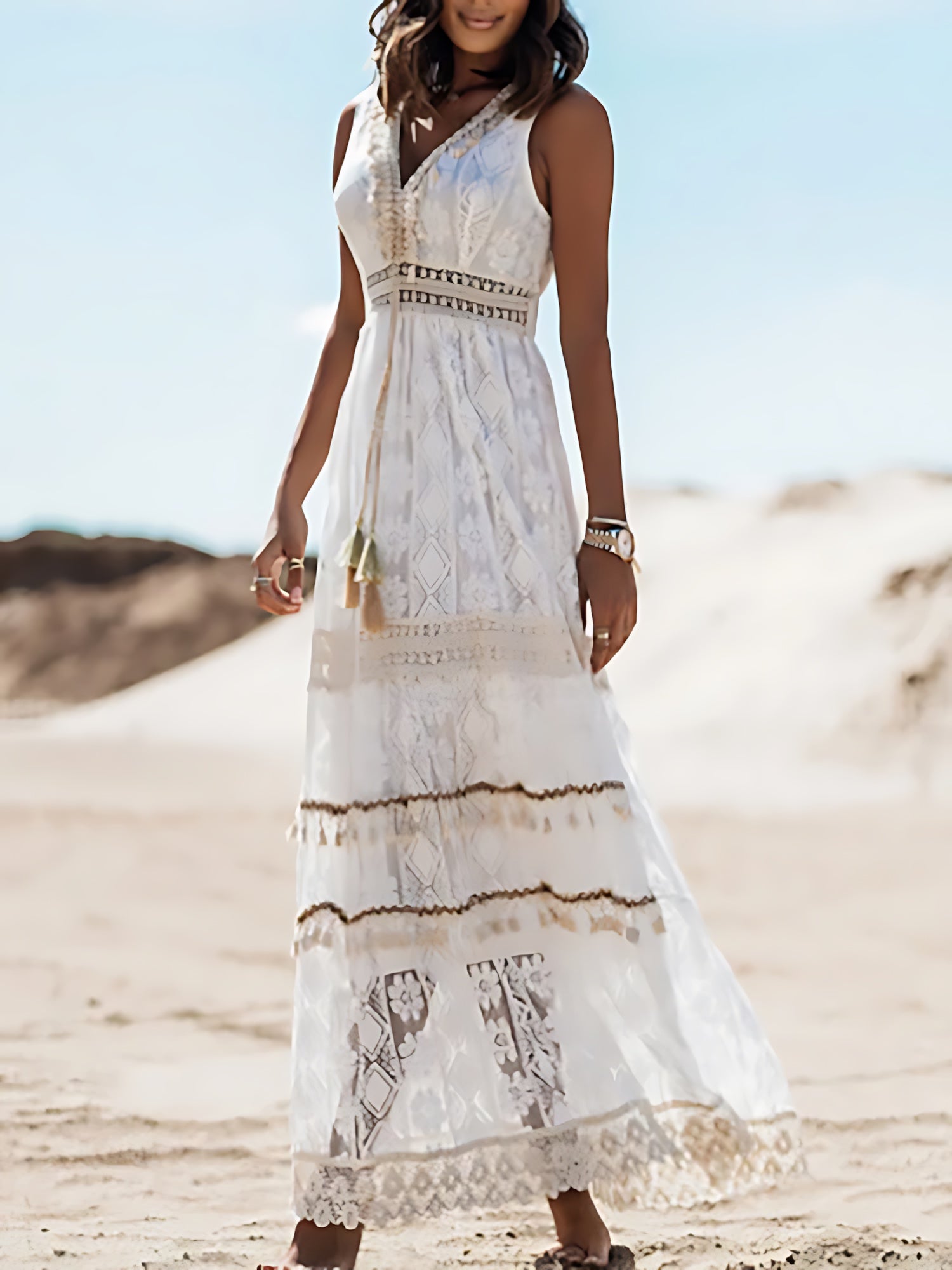 Josie – Boho Floral V Neck Slit Beach Maxi Dress