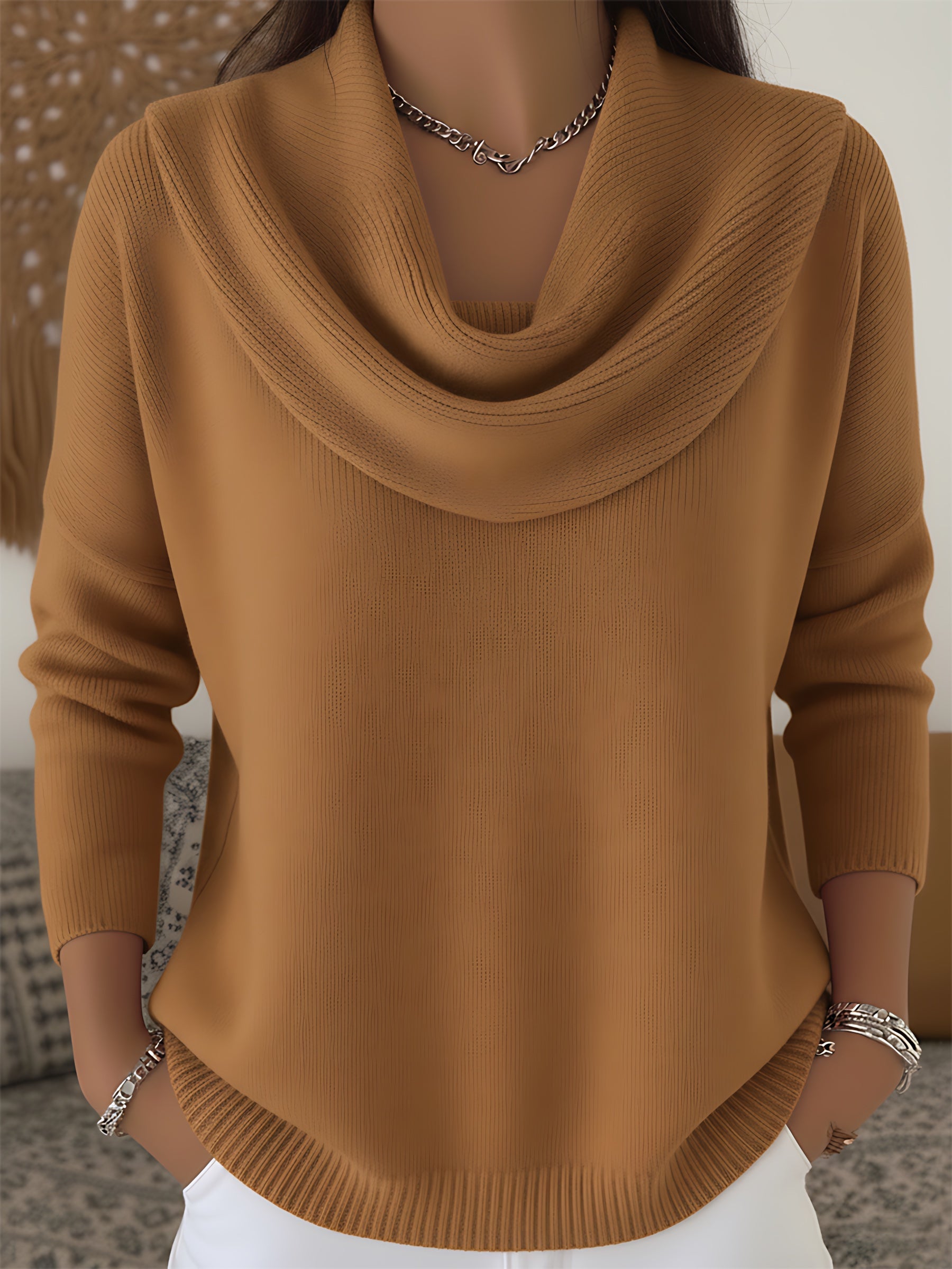 Josie – Cowl Neck Draped Knit Sweater