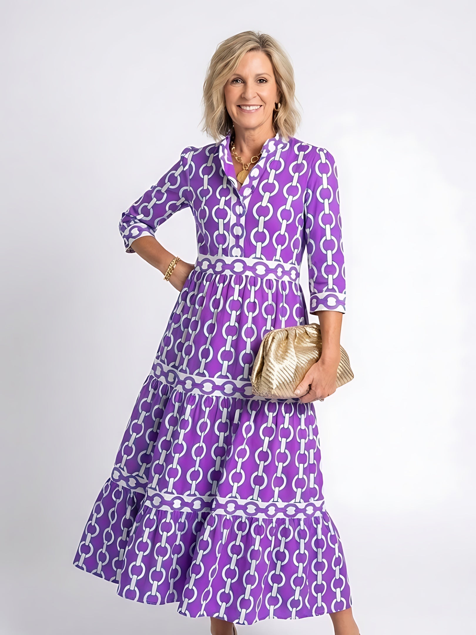 Josie – Geometric Print Tiered Maxi Shirt Dress