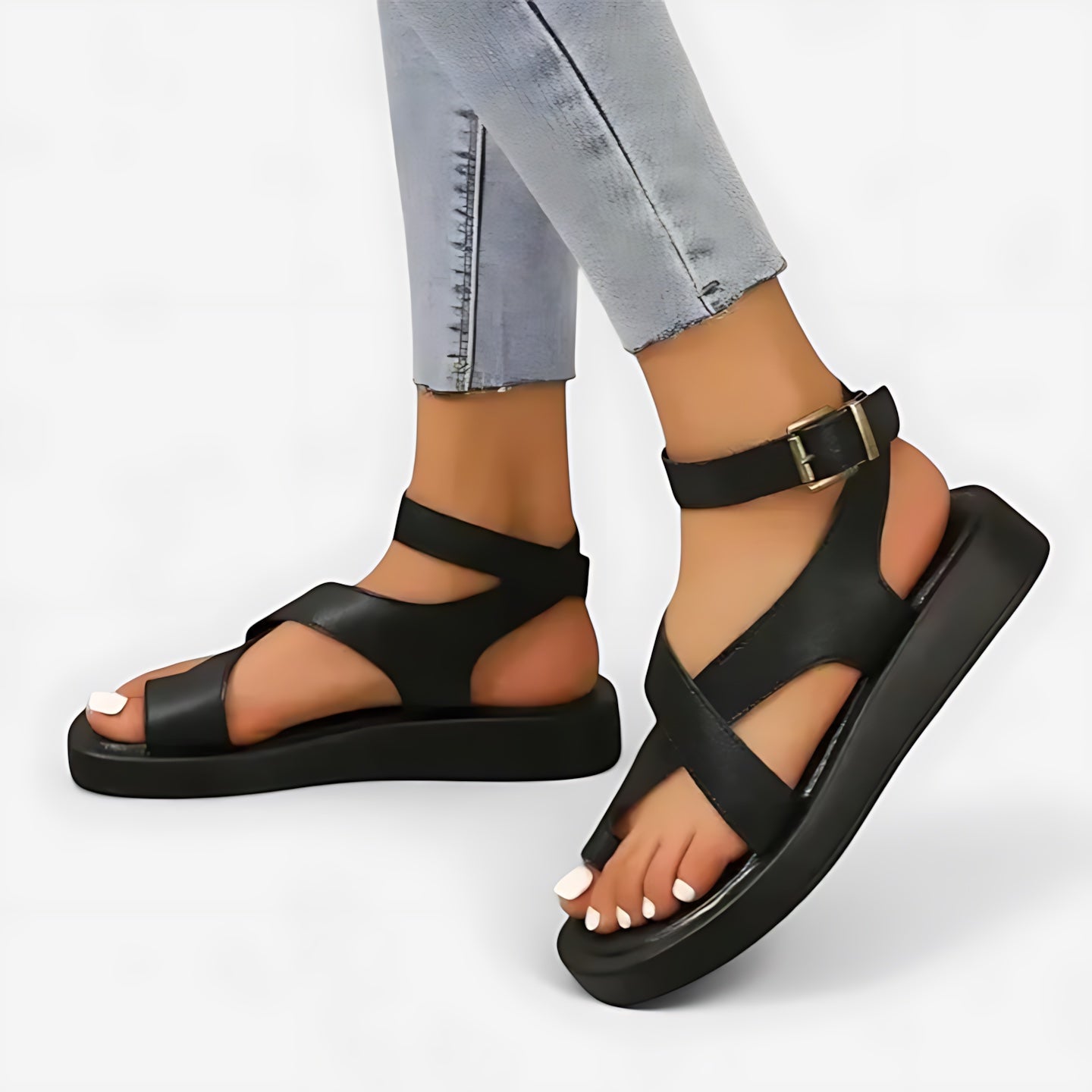 Josie – Toe Loop Ankle Strap Flat Sandals