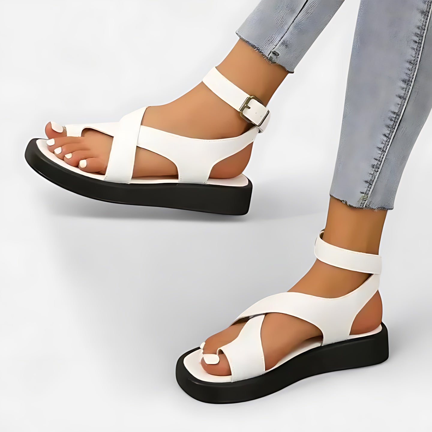 Josie – Toe Loop Ankle Strap Flat Sandals