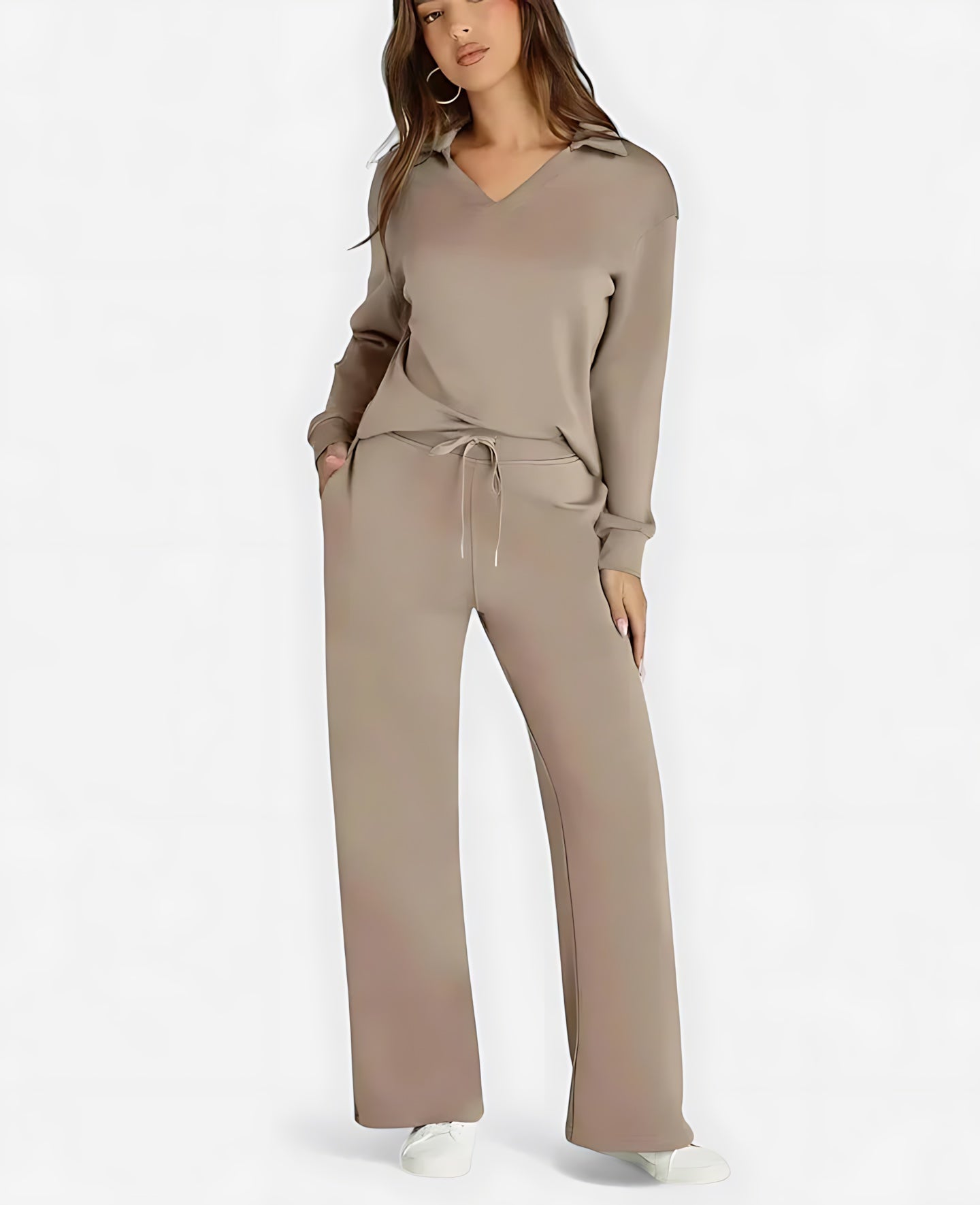 Josie – V Neck Long Sleeve Top and Straight Leg Pants Lounge Set