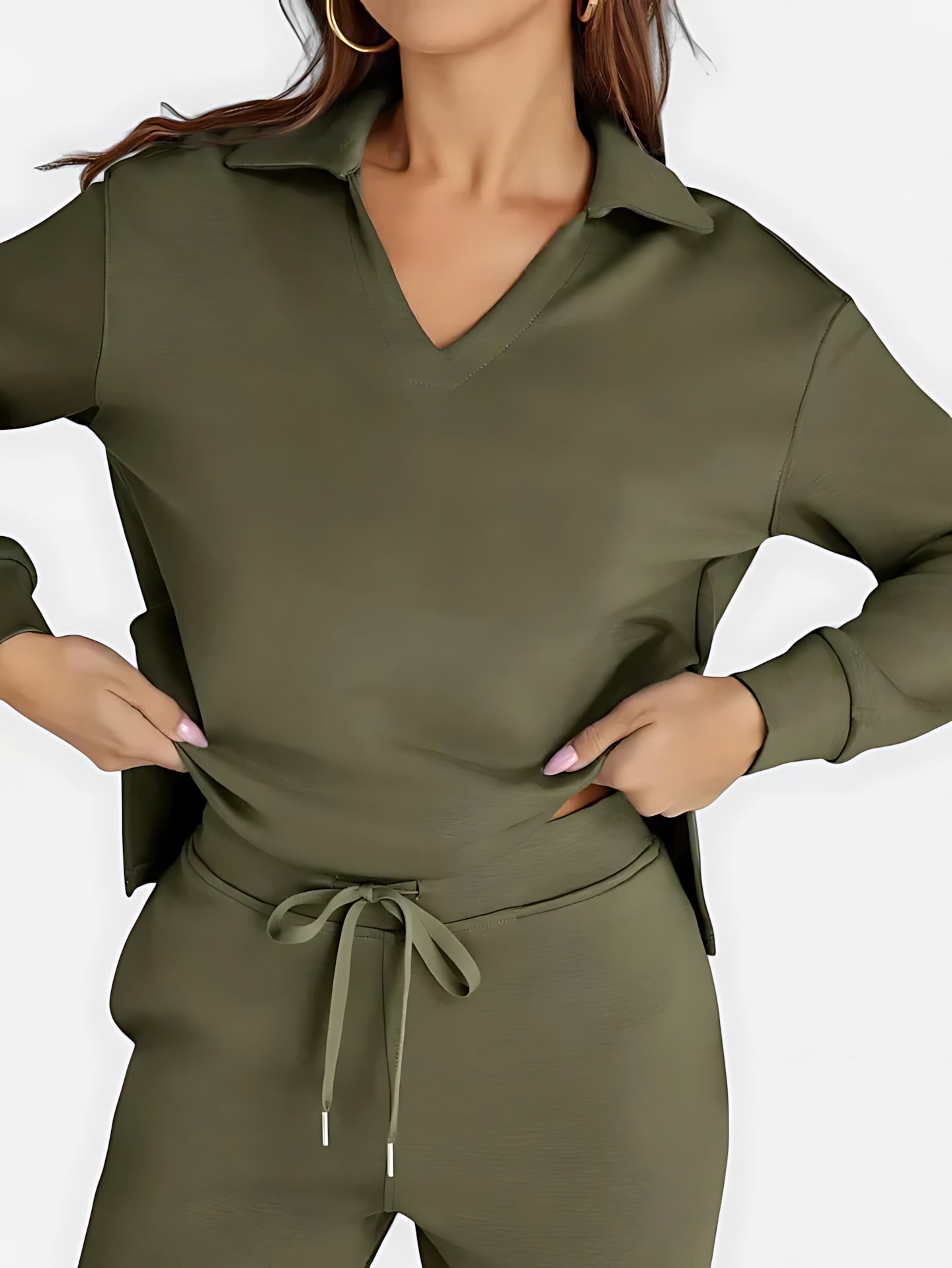 Josie – V Neck Long Sleeve Top and Straight Leg Pants Lounge Set