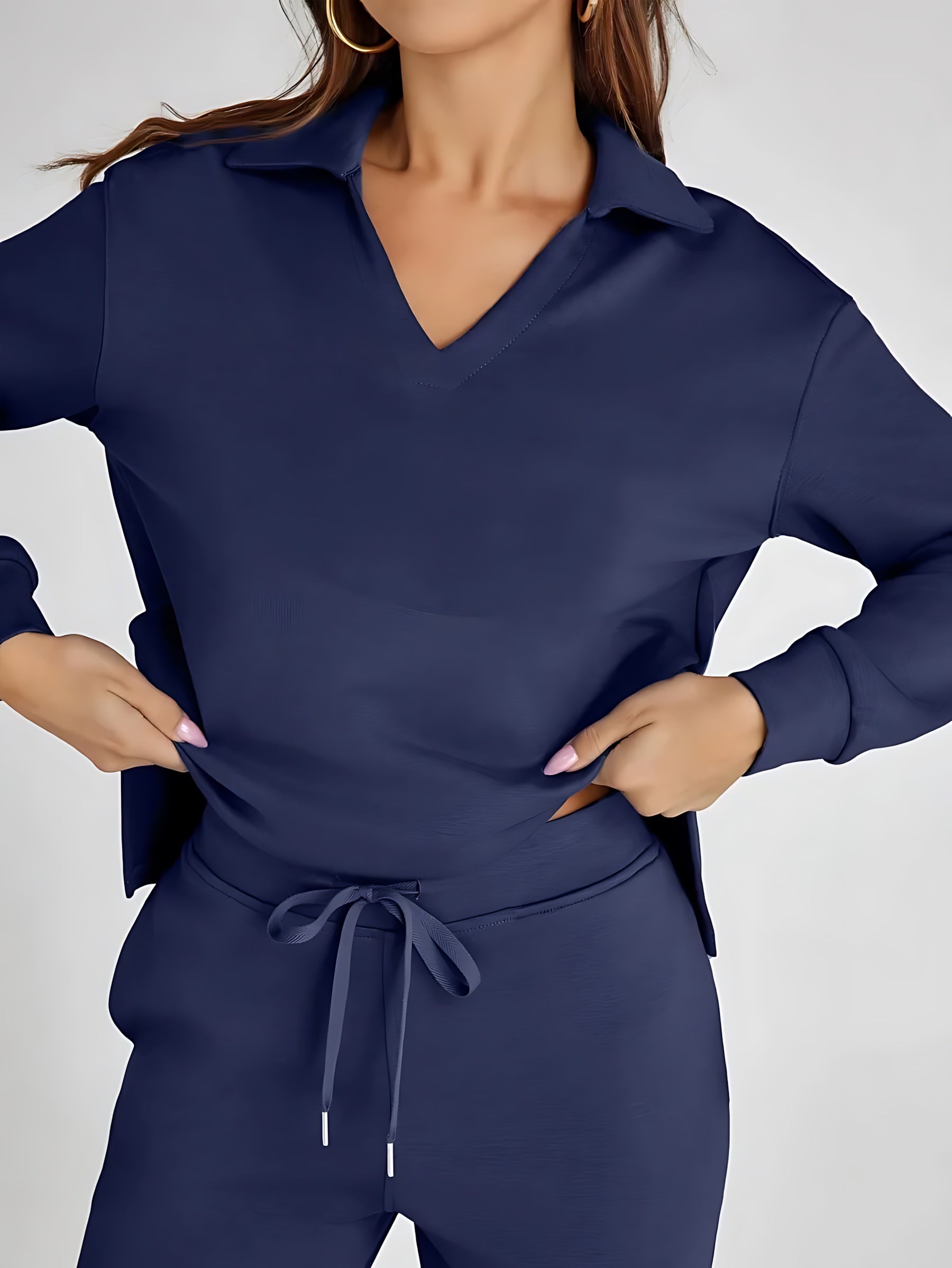 Josie – V Neck Long Sleeve Top and Straight Leg Pants Lounge Set