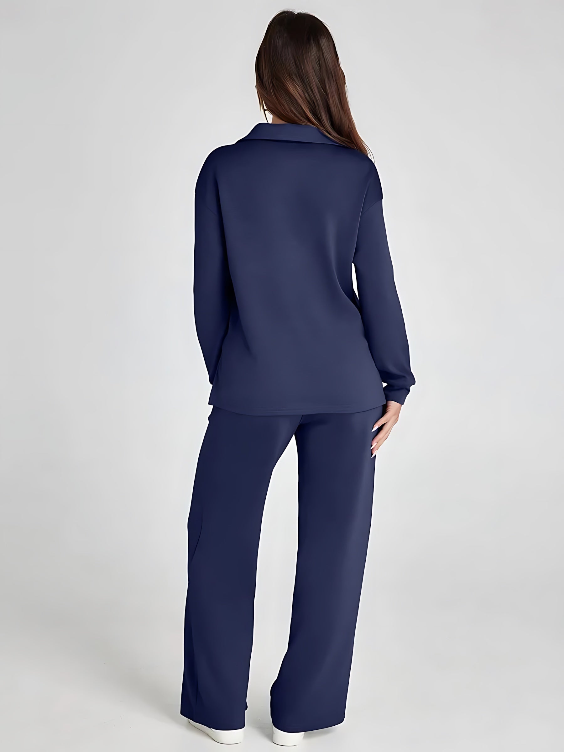 Josie – V Neck Long Sleeve Top and Straight Leg Pants Lounge Set