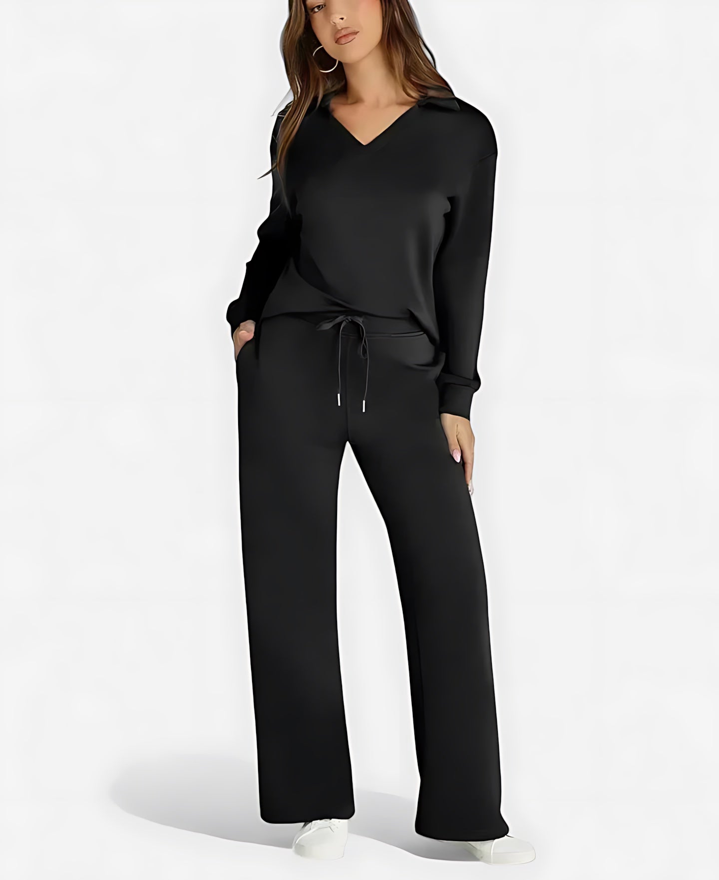 Josie – V Neck Long Sleeve Top and Straight Leg Pants Lounge Set