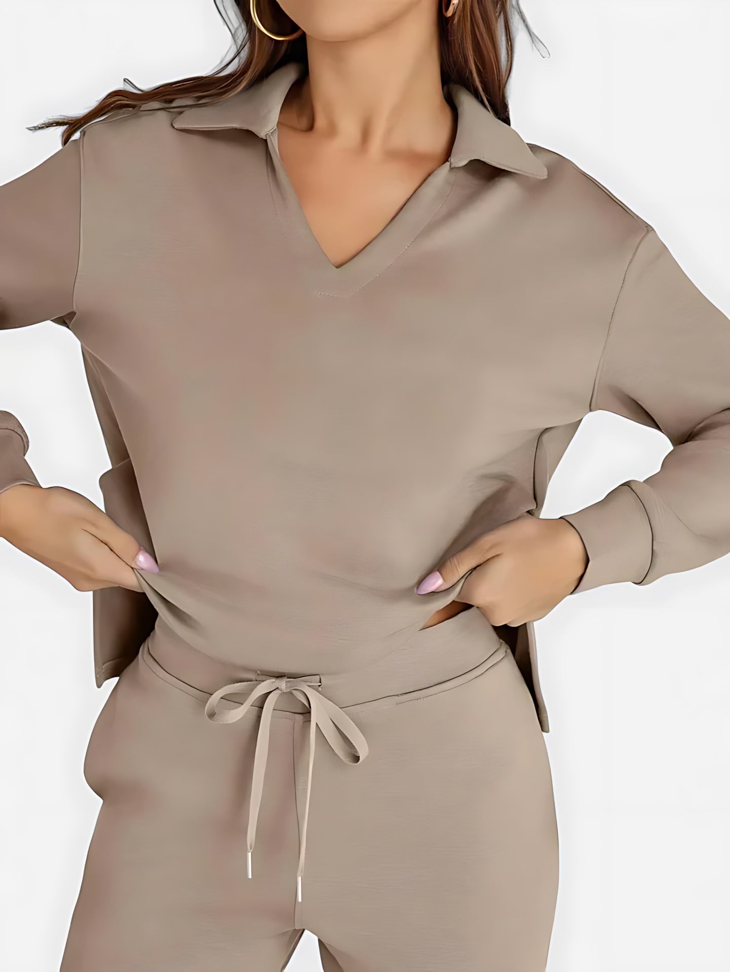 Josie – V Neck Long Sleeve Top and Straight Leg Pants Lounge Set